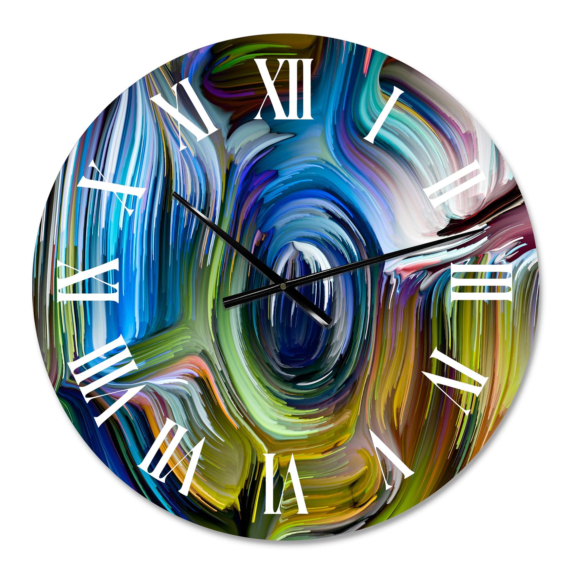 DesignQ Modern Wall Clock 'Colour Fusion' - Large Abstract Fractal Wall Art Clock for Living Room, Bedroom & Office Decor - Perfect for Home, Office & Modern Interior Design