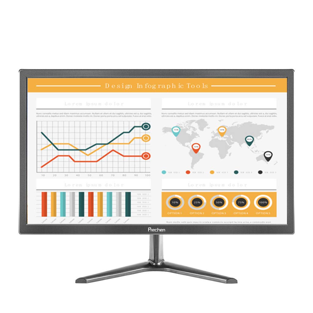 Prechen 19 Inch PC Monitor - 1440x900 Resolution, HDMI & VGA Ports, 60Hz Refresh Rate, 250cd/m² Brightness, 5ms Response Time, Built-in Speakers - Ideal for Home Office, Gaming & Multimedia (Black)