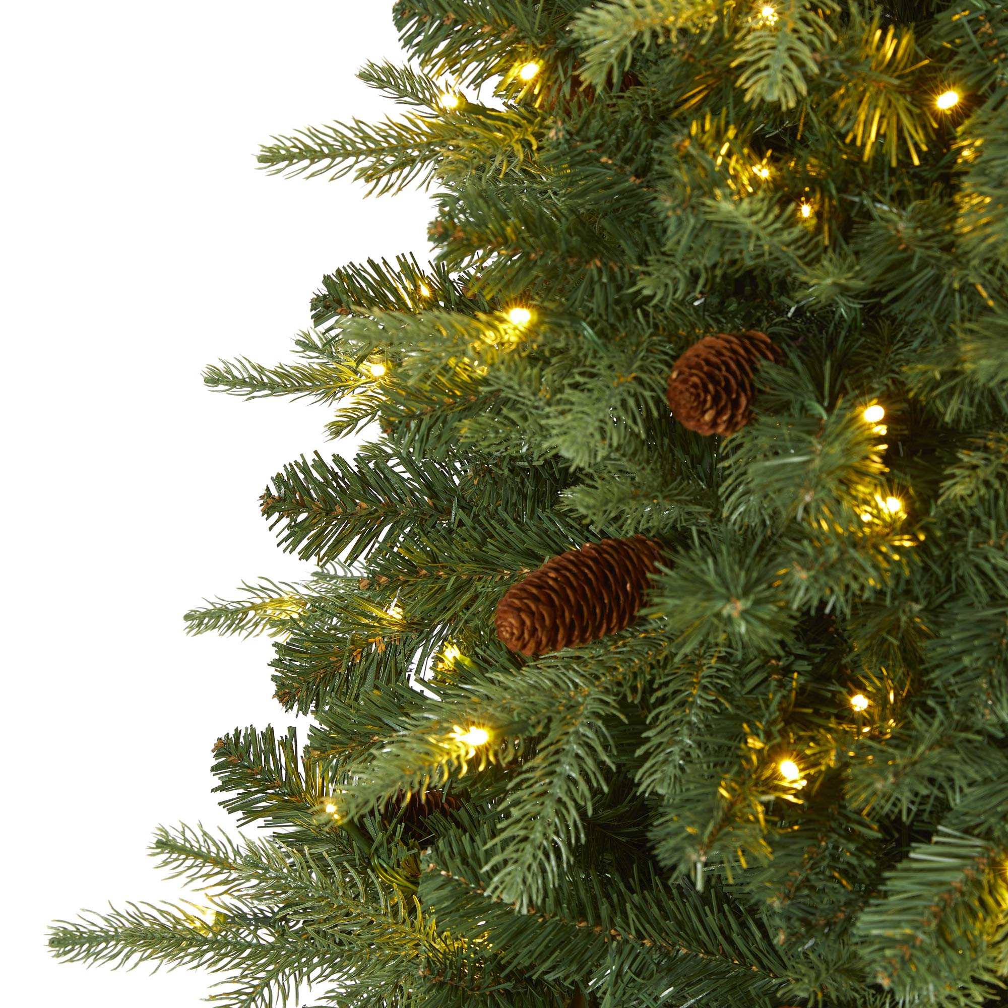 Nearly Natural 6ft Wellington Spruce Artificial Christmas Tree with 300 Clear LED Lights & Pine Cones - Perfect for Holiday Home Decor, Office Party & Festive Celebrations