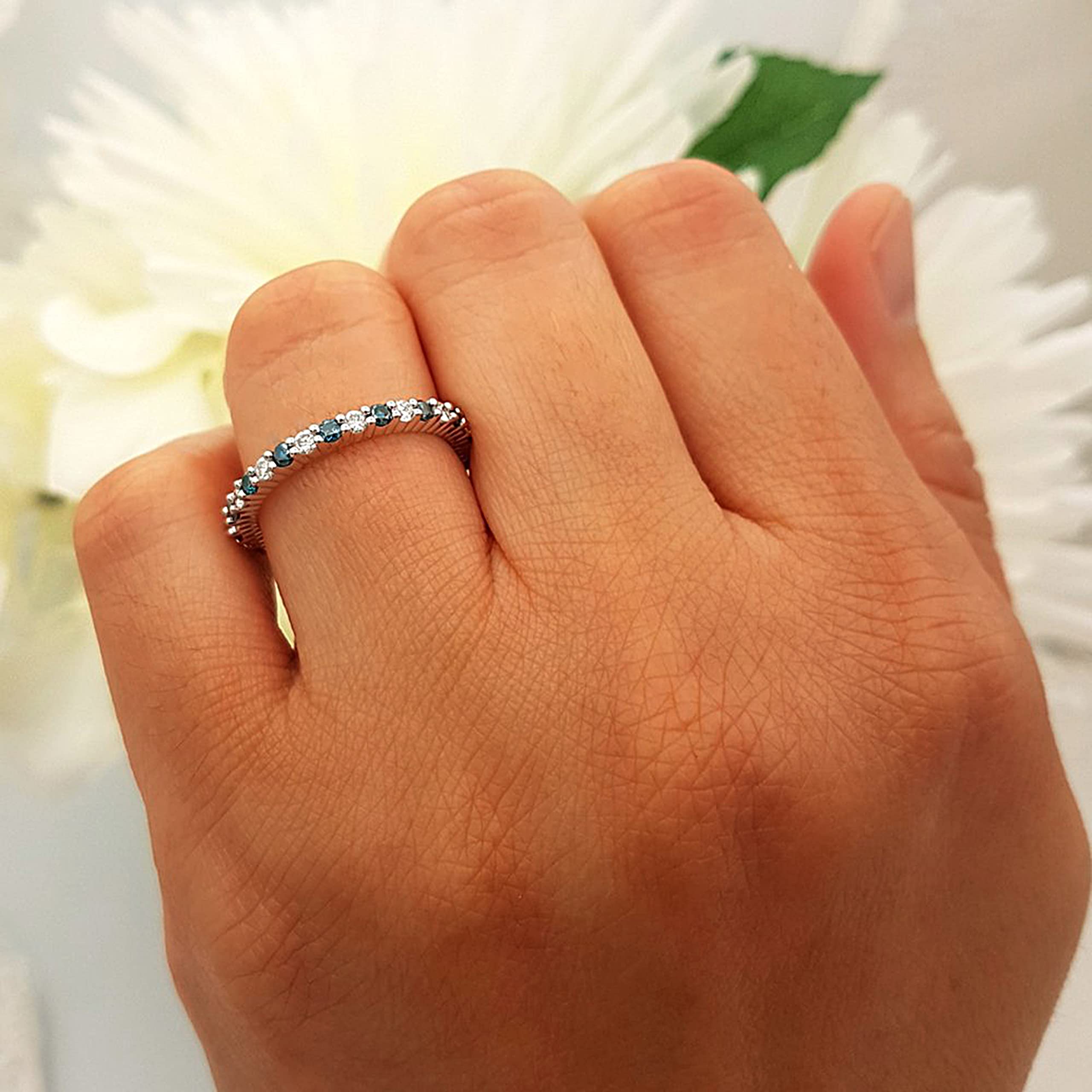 1.00ctw Blue & White Diamond Eternity Wedding Band for Her - Dazzlingrock Collection