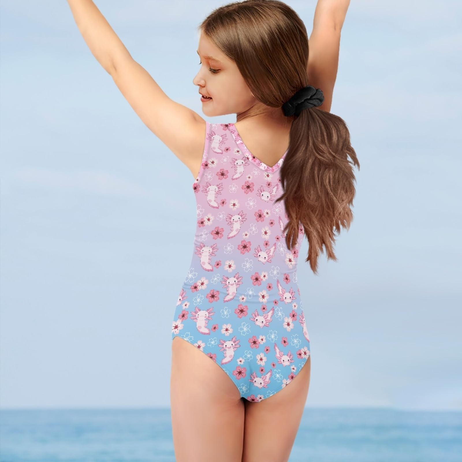 UNICEU Girls One Piece Bathing Suits - Sleeveless Quick Dry Swimwear Leotards for Dance, Beach, Pool & Water Sports