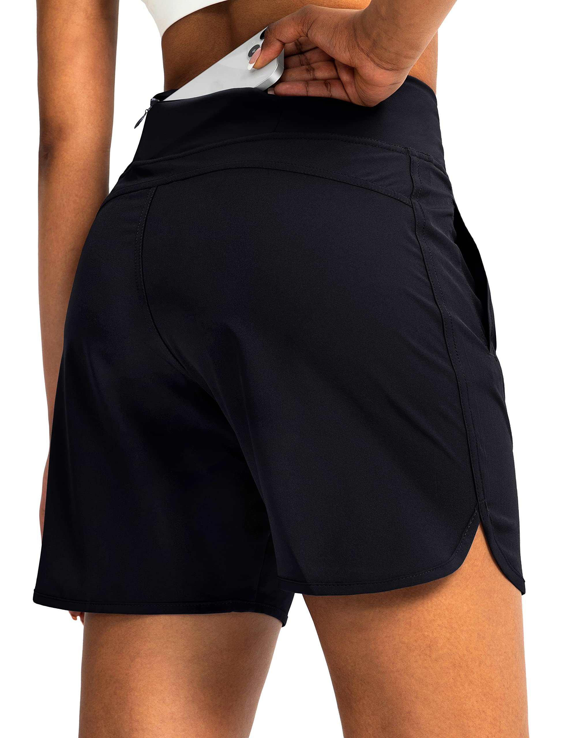 Soothfeel Women's High Waisted Running Shorts with Zipper Pockets - 7 Inch Athletic Workout Gym Shorts for Summer, Jogging, Yoga & Outdoor Activities