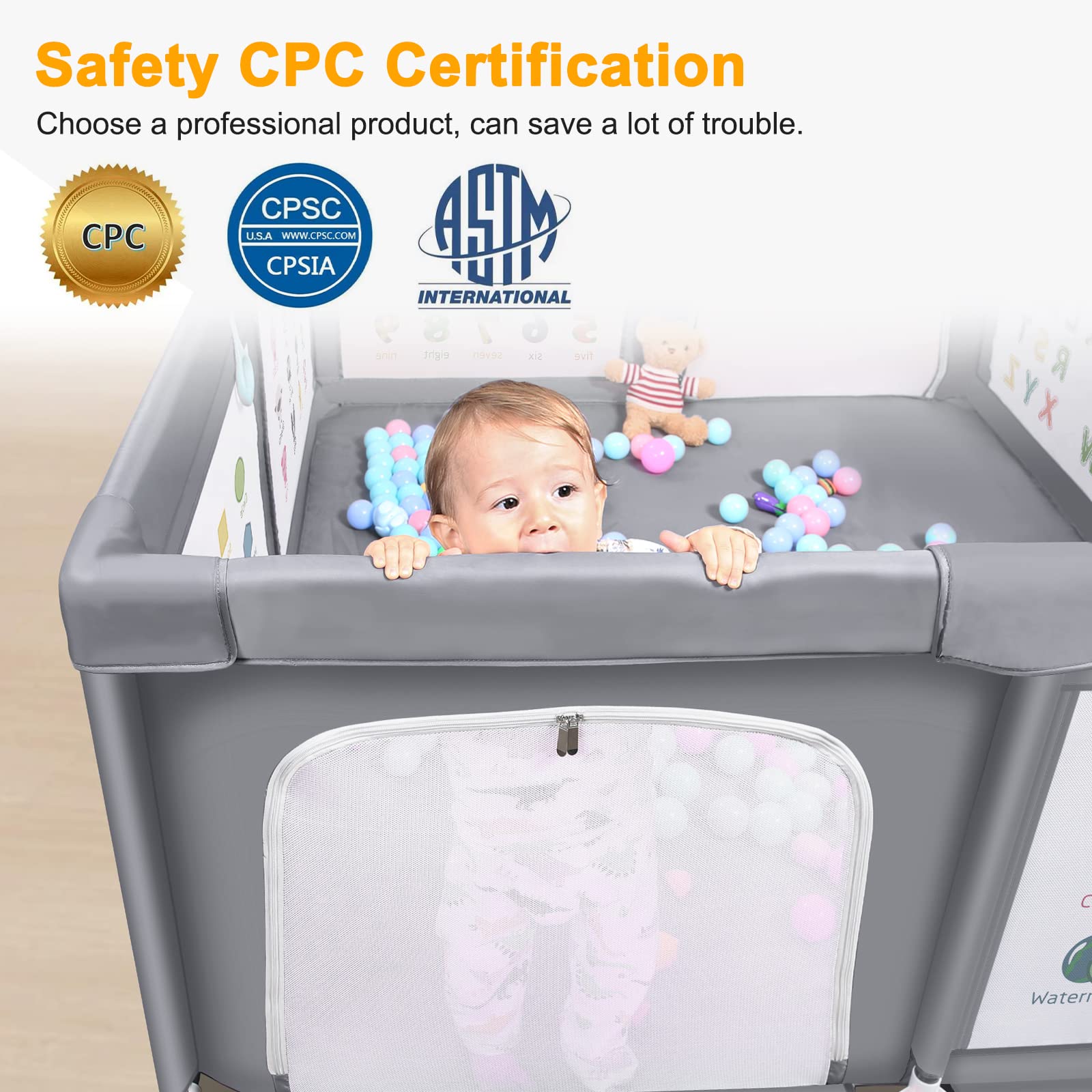 Premium Baby Playpen with Soft Mat - 71x60 Inches Extra Large Play Yard for Infants & Toddlers | Indoor & Outdoor Safety Playpen with Gate Prints | Perfect for Playtime, Nap Time & Travel