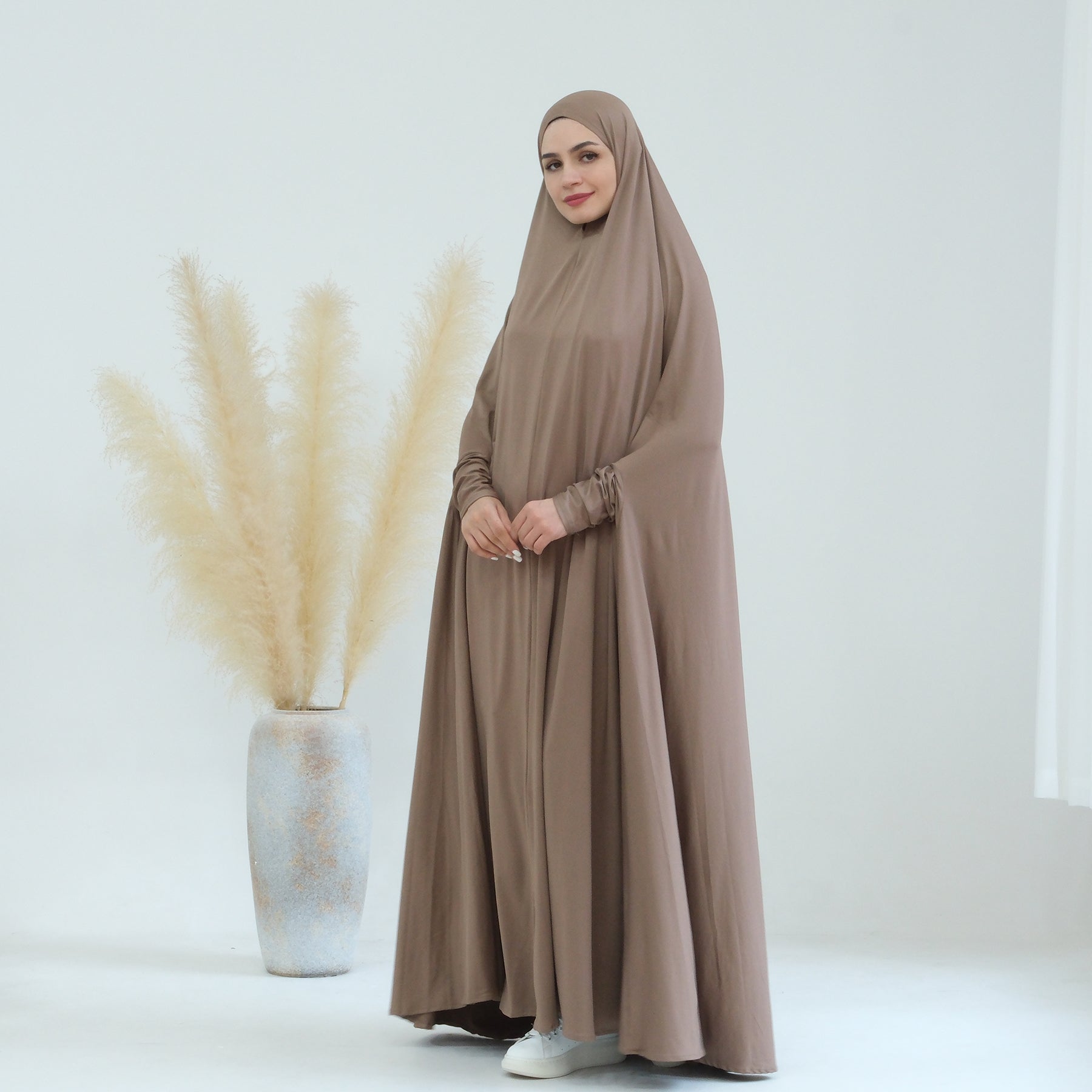 Awra Cape Hijab Combo in Taupe - Modest Muslim Women's Prayer Shawl & Scarf Set for Daily Wear, Prayer, and Special Occasions