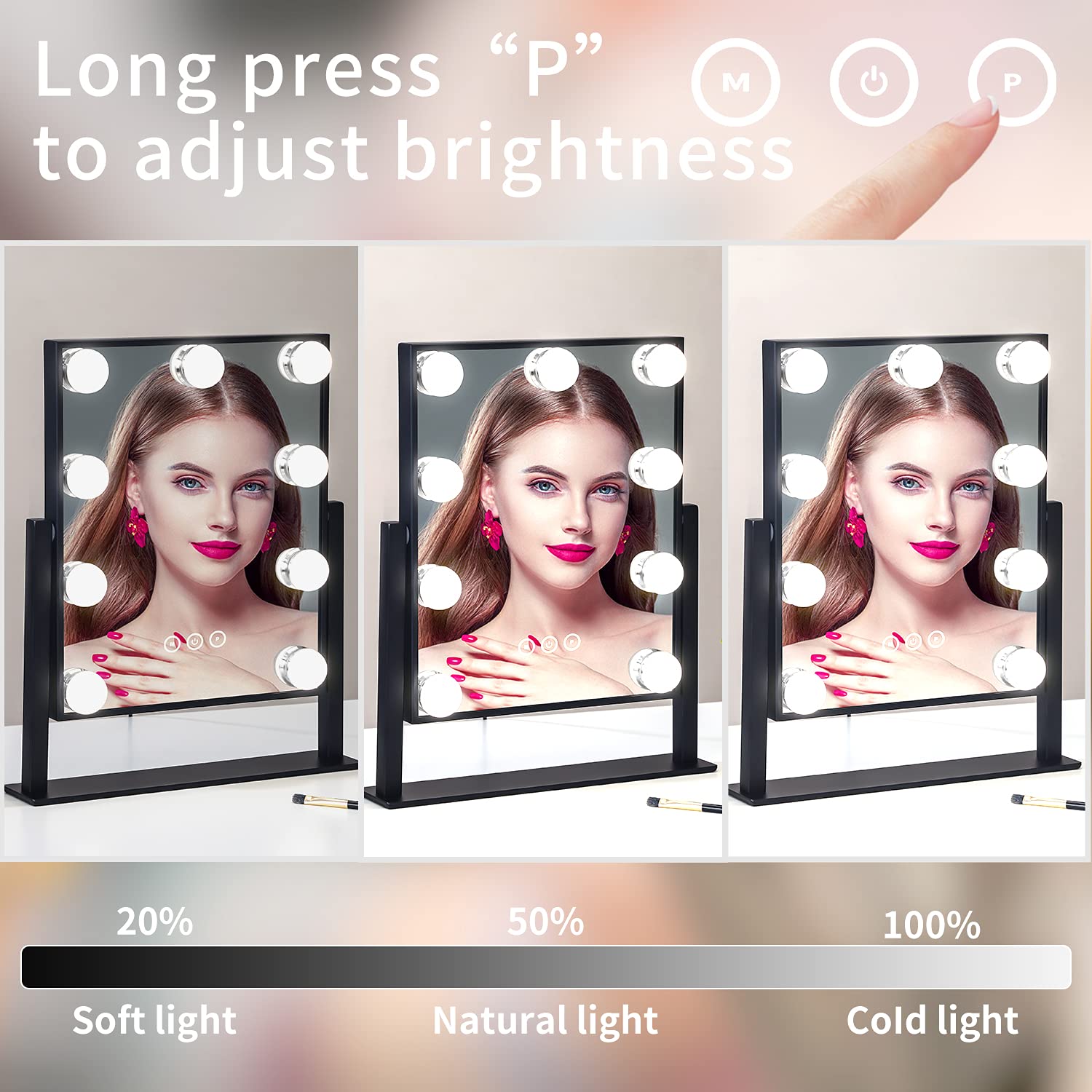 Nusvan LED Vanity Mirror with 3 Color Lighting Modes, 10X Magnification & 360° Rotation - Touch Control Makeup Mirror for Professional Makeup Application, Skincare Routine & Home Salon Setup