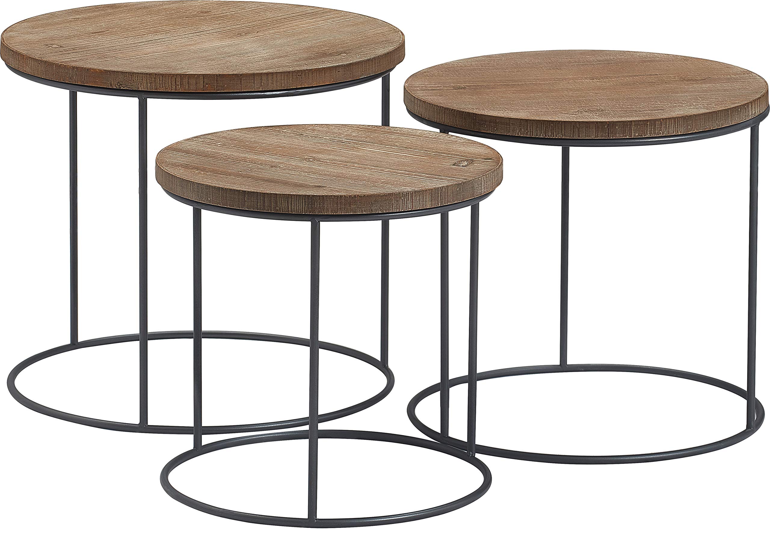 Tommy Hilfiger 3-Piece Geometric Nesting Tables Set - Round Wood & Metal Stacking End Tables, Modern Nightstands for Small Spaces - Distressed Finish | Perfect for Living Room, Bedroom & Office Decor
