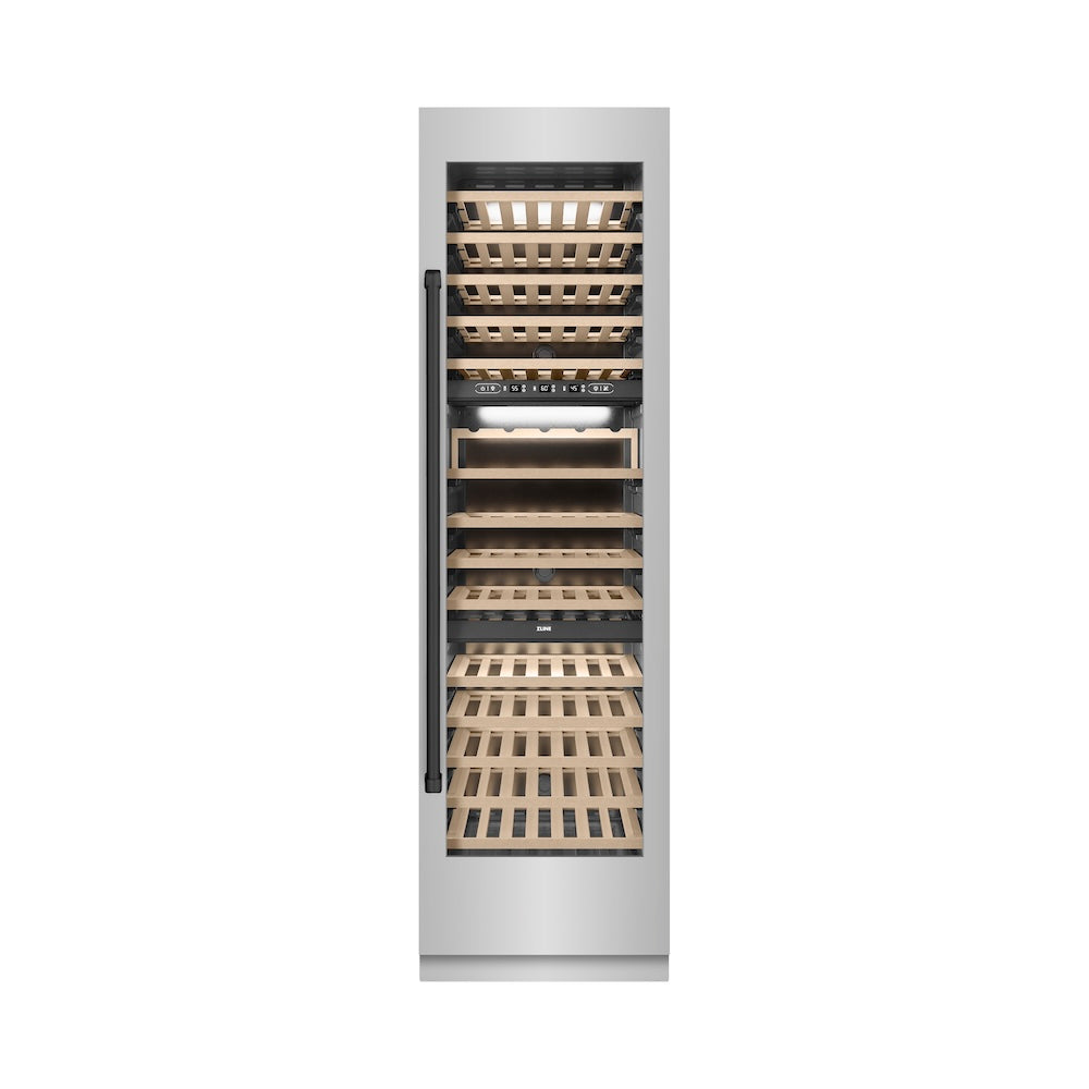 ZLINE Autograph Edition 24-Inch 12.4 Cu Ft Triple Zone 100 Bottle Stainless Steel Wine Cooler with Matte Black Accents - Perfect for Home Bars, Wine Cellars & Entertaining (RCWVZ 304 24 MB)
