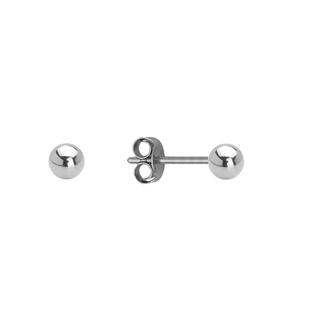 14K White Gold 2-8mm Hollow Ball Push Back Earrings for Girls - Lightweight Kids Stud Earrings for School, Parties & Everyday Wear