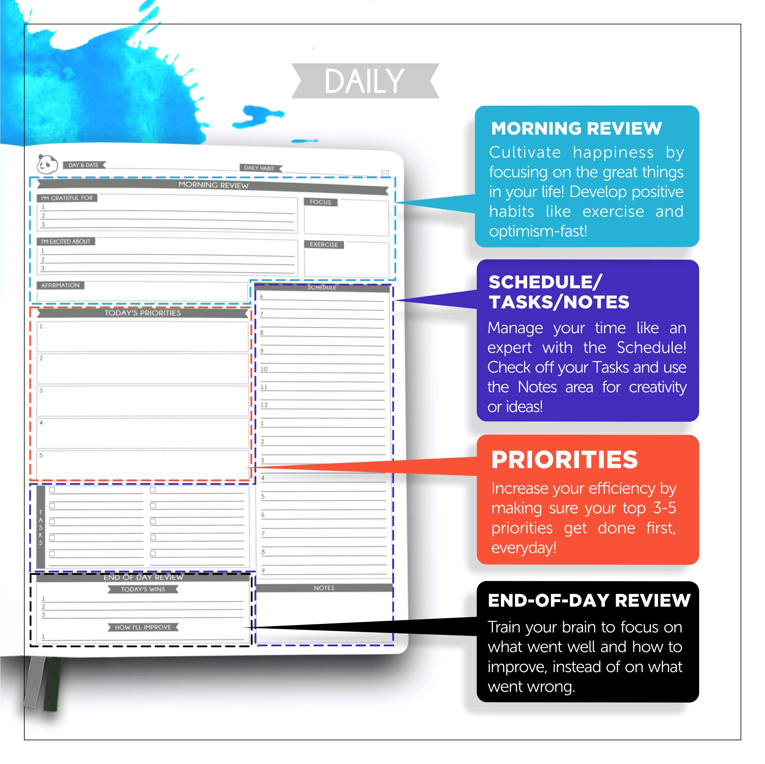 Dark Green Undated 6-Month Daily Planner with Classic Sticky Notes - Panda Planner Productivity Organizer for Work, School & Goal Tracking | Perfect for Professionals, Students & Busy Moms