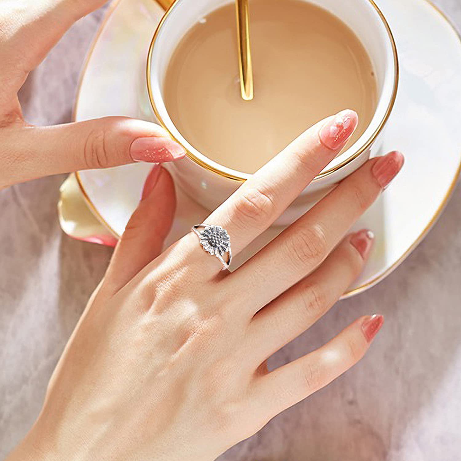 925 Sterling Silver Flower Ring - Vintage Sunflower, Lotus, Rose & Mandala Boho Stackable Adjustable Celtic Rings for Women | Unique Jewelry Gift for Christmas, Party, Festival & Everyday Wear | Thumb Ring, Layering Ring, Fashion Statement