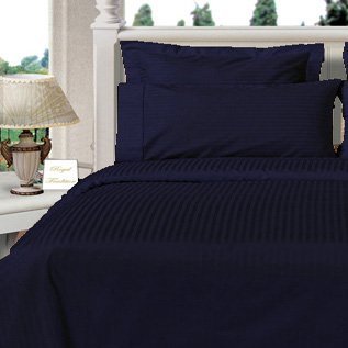 800 Thread Count 100% Egyptian Cotton California King Size 4-Piece Bed Sheet Set - Navy Stripe, Premium Hotel Quality for Luxurious Sleep & Home Decor