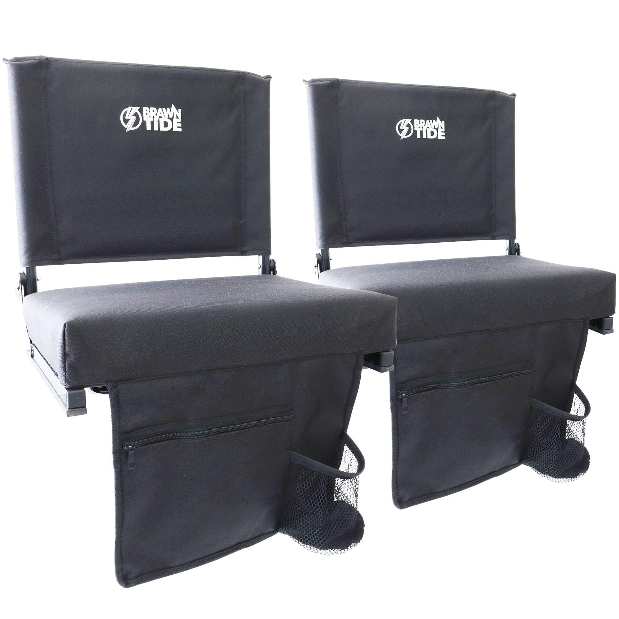 BRAWNTIDE Wide Stadium Seat with Extra Thick Cushion - Lightweight Folding Chair with Back Support & Storage Pockets - Perfect for Football Games, Concerts, Camping & Outdoor Events