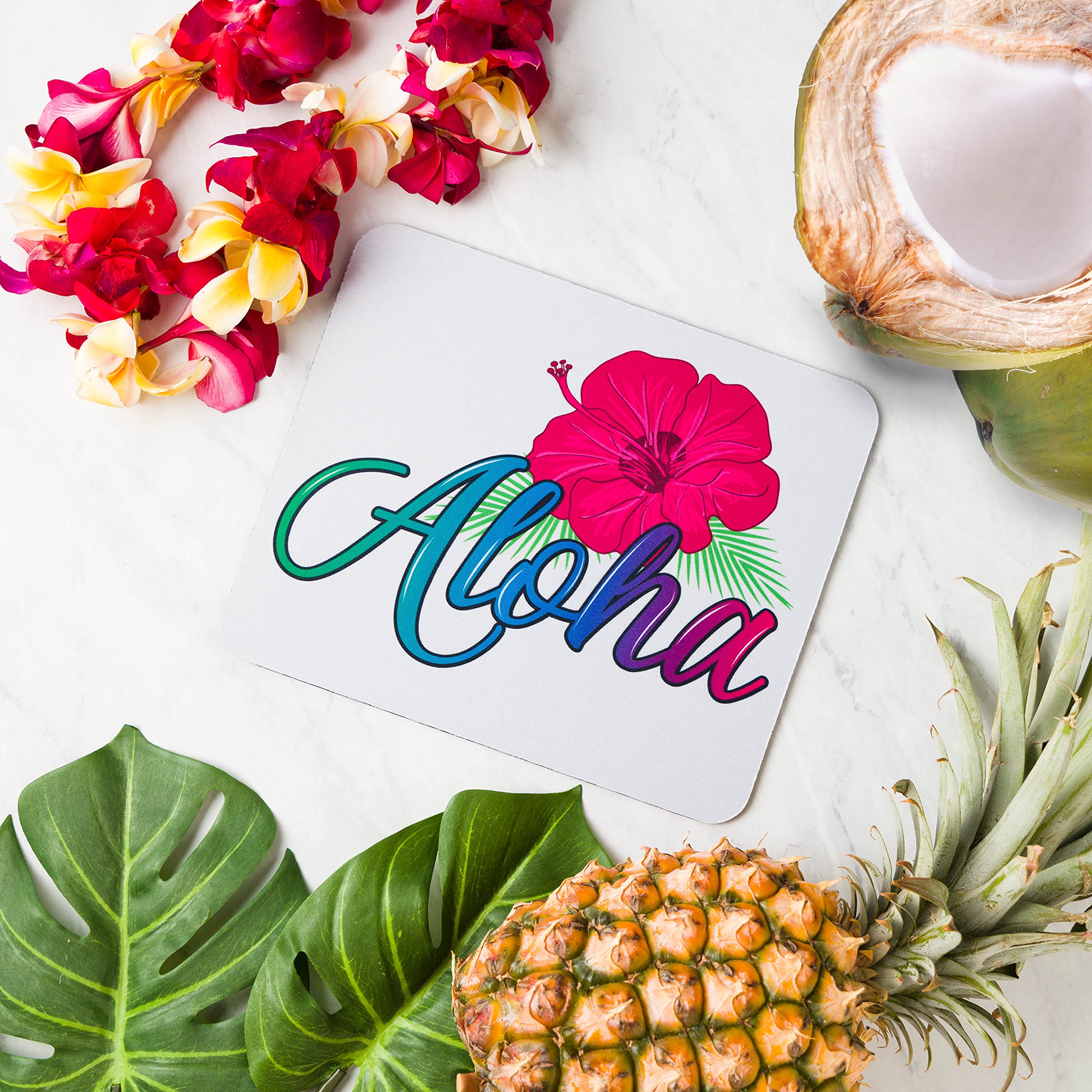 Aloha Tropical Flower Print Mouse Pad - Non-Slip Office Desk Mat with Hibiscus Design for Computer & Laptop - Perfect for Home, Office, Gaming & Hawaii-Themed Decor