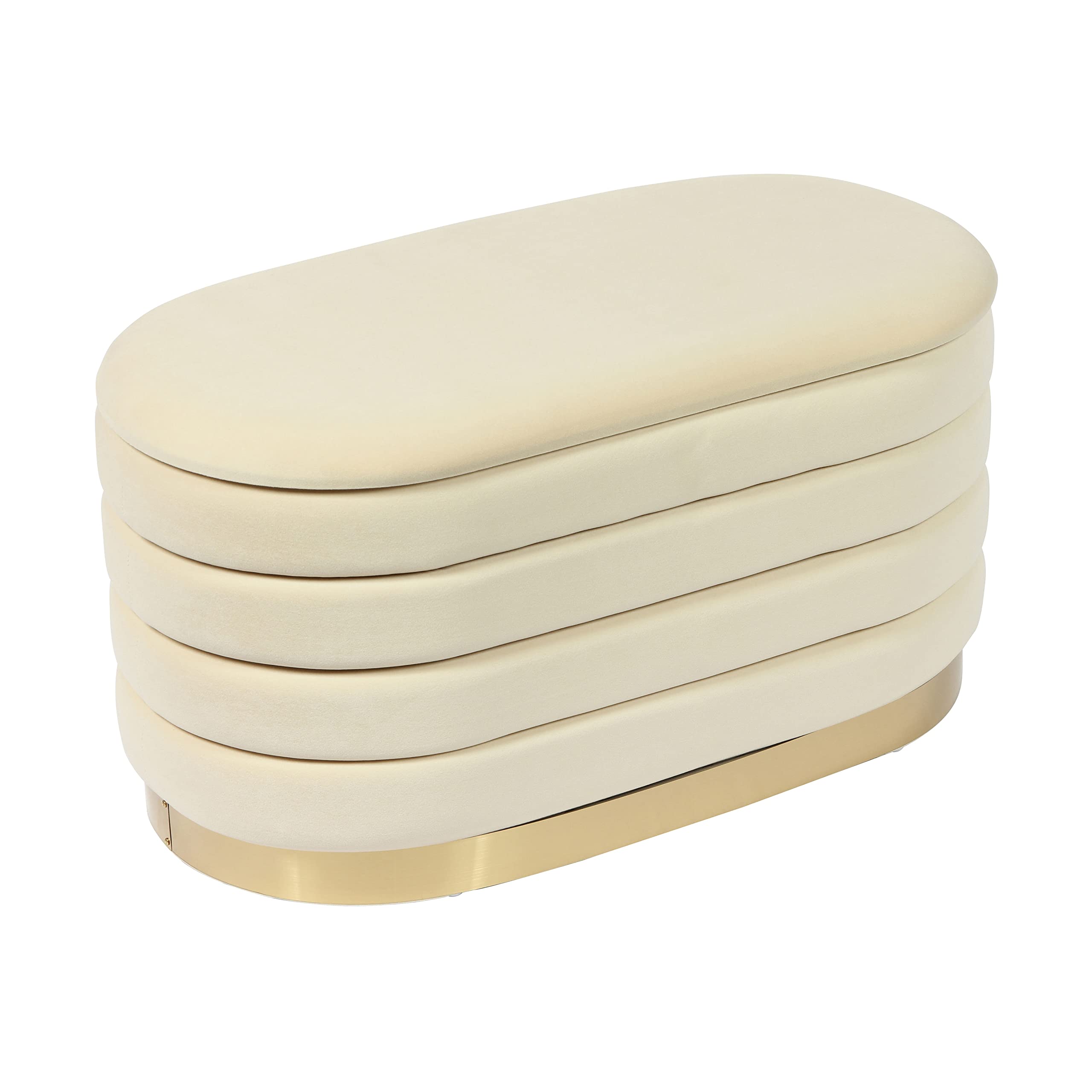 Tov Furniture Lillian Velvet Storage Bench - Cream Upholstered Ottoman with Hidden Storage | Perfect for Bedroom, Living Room & Entryway Organization