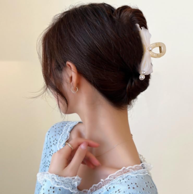 Soft White Bow Hair Claw Clip for Women & Girls - Large Bowknot Hair Barrettes & Clamps - Perfect for Parties, Weddings & Everyday Hairstyles (Pack of 1)