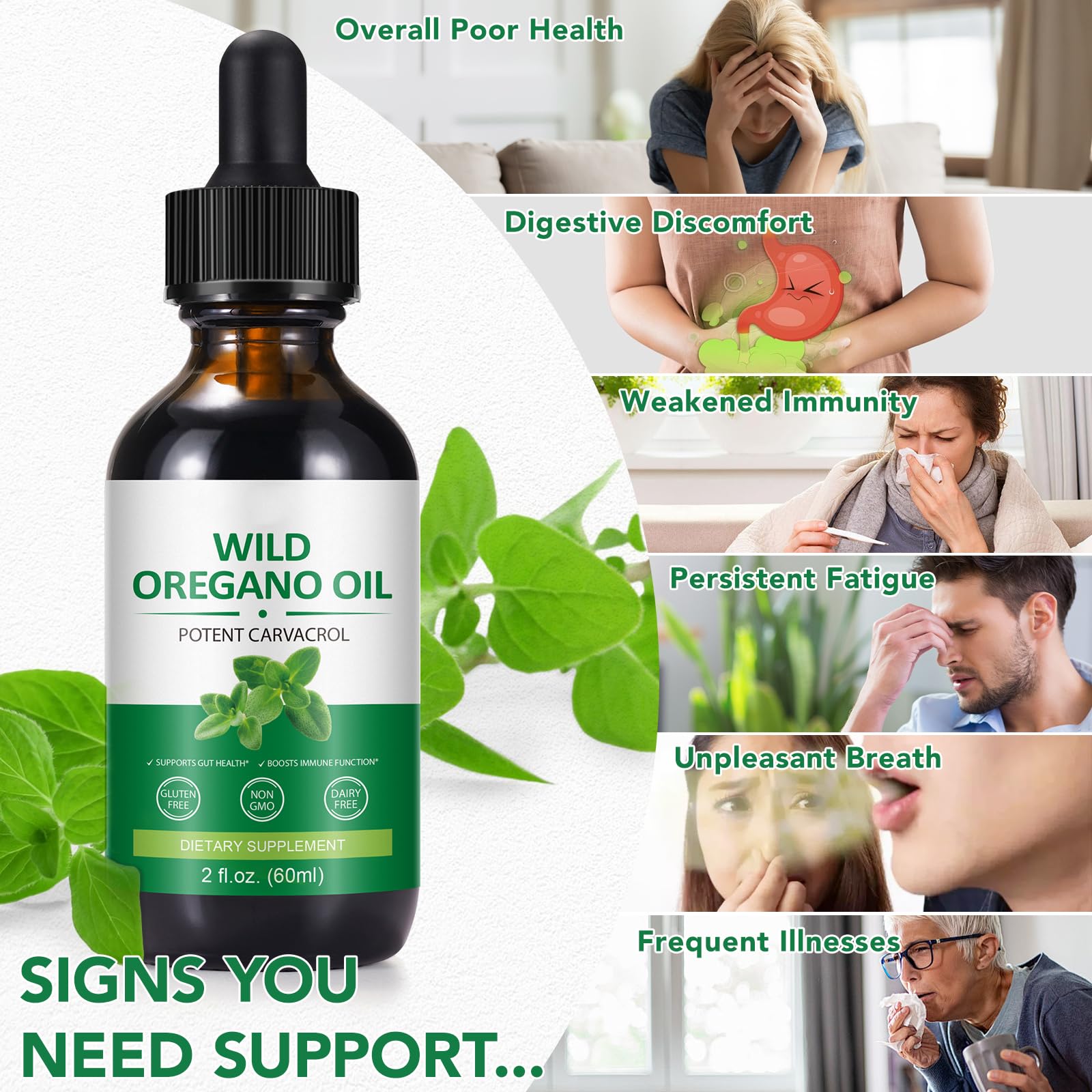 Organic Oregano Oil for Men & Women - 2 Fl oz - Immune Support, Natural Antibacterial, Digestive Aid - Perfect for Cooking, Aromatherapy & Wellness Routine