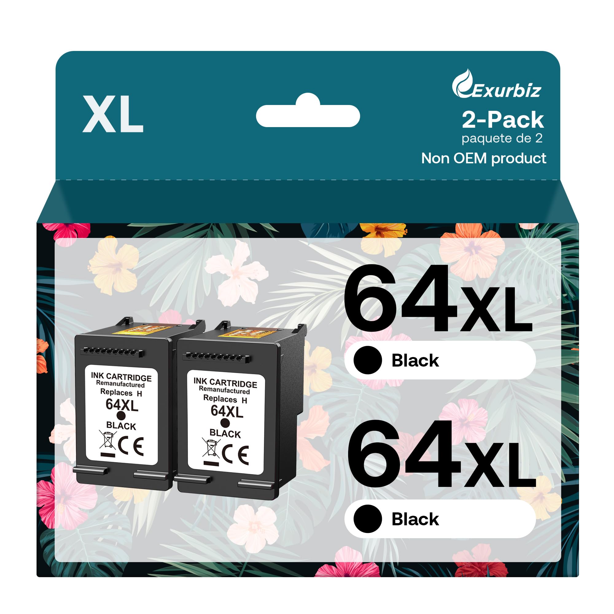 Compatible HP 64XL Black Ink Cartridges (2-Pack) - Works with HP Envy Photo 7855/7858/7155/6255/6252/7100/7800 & Envy Inspire 7900e/7950e/Tango Printers - Perfect for Home Office Printing, Documents & Photo Projects