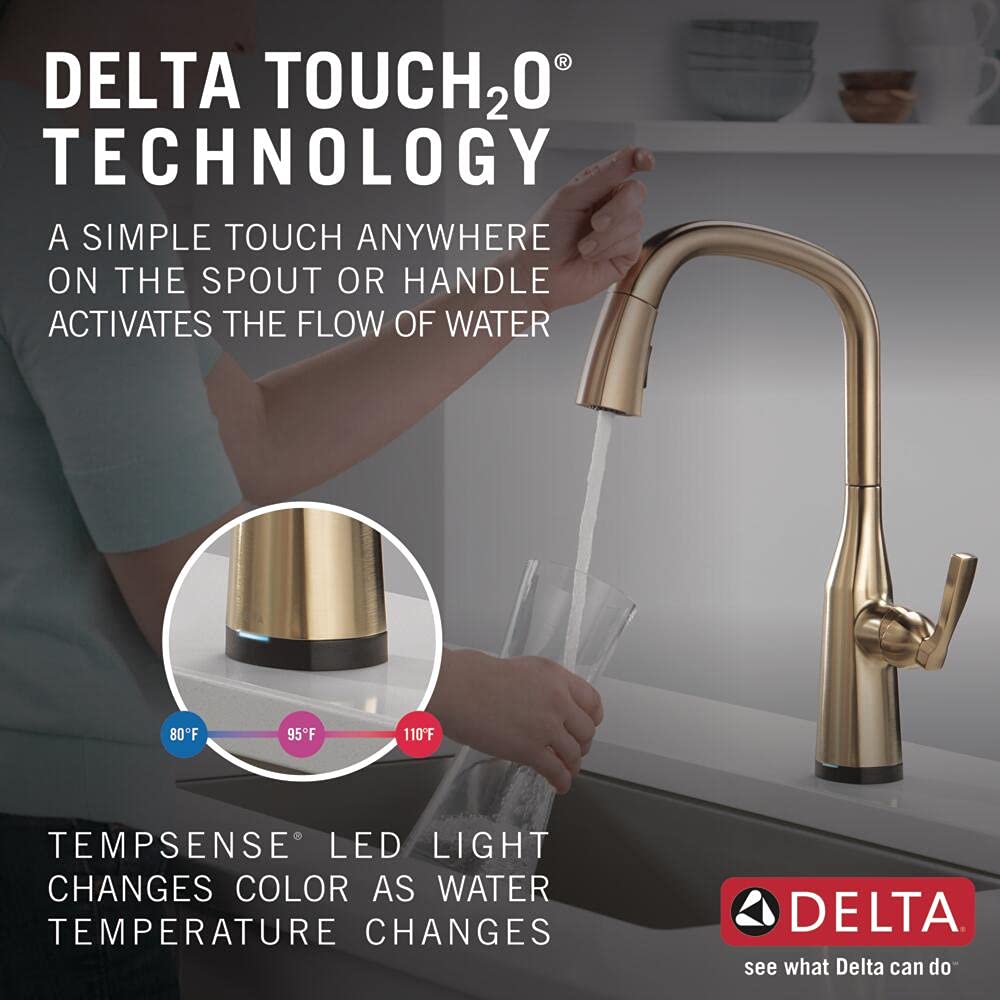 Delta Faucet Stryke Gold Touch Kitchen Faucet with Pull Down Sprayer, Touch2O Technology, Lumicoat Champagne Bronze 9176T-CZ-DST - Perfect for Modern Kitchens and Busy Home Cooks