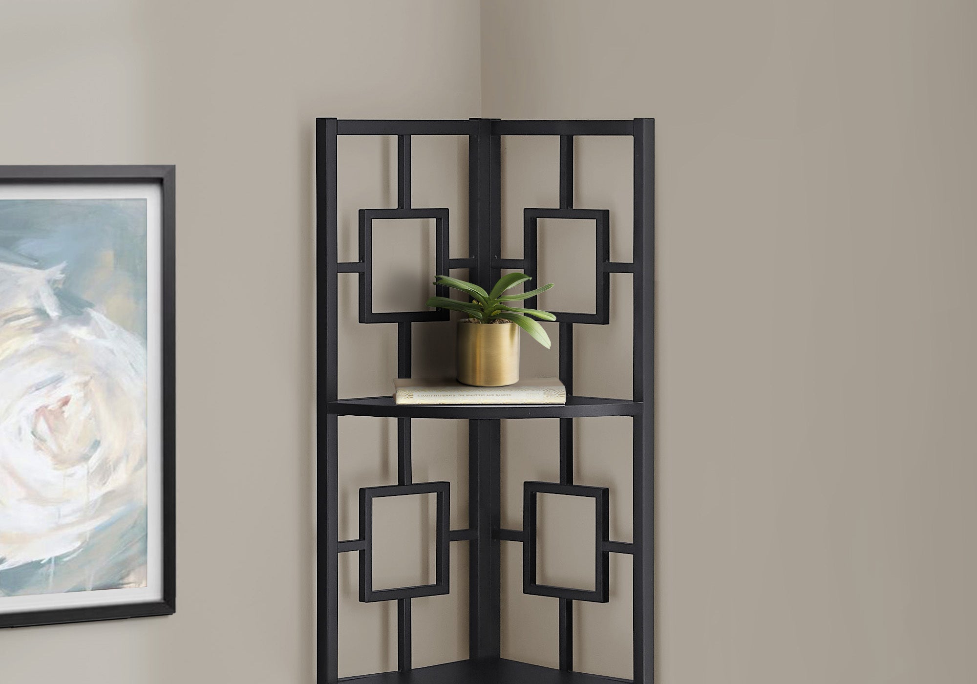 Modern 62-Inch Tall Black Bookcase with Metal Corners - Stylish Storage for Home Office, Living Room & Bedroom