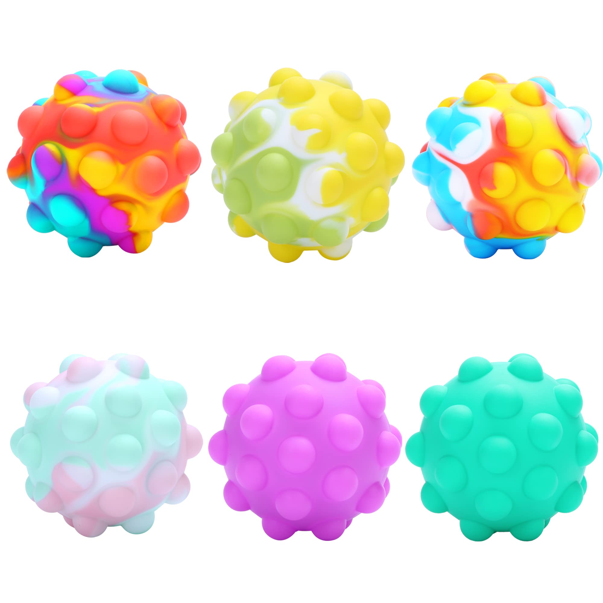 3D Pop Fidget Toys - Squeeze Stress Relief Balls with Popping Sounds - Sensory Toys for Kids & Adults - Brain Development & Anxiety Relief - Hand Exercise for Elderly (6 Pack) - Perfect for Office, School, Travel & Relaxation