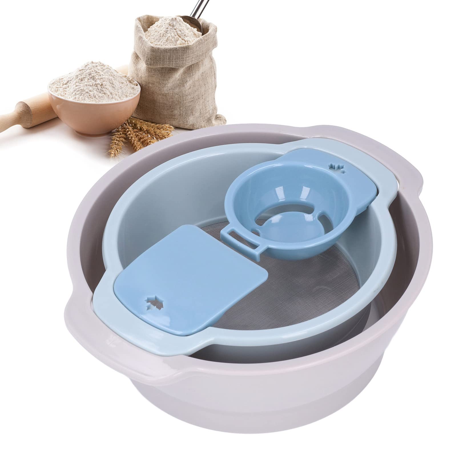 **Omabeta 4-Piece Flour Strainer Set - Stackable Pollen Sieve, Lightweight Trimming Tray with Fine Mesh for Rice, Sugar & Baking - Perfect for Kitchen, Baking & Herbal Sifting**