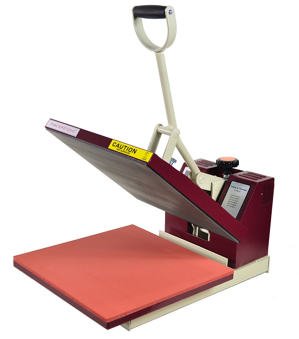 Fancierstudio 15x15 Inch Sublimation Heat Press Machine - Industrial Quality T-Shirt Heat Transfer Press for Custom Apparel (Red & White) - Perfect for DIY T-Shirts, Mugs, Hats & Sublimation Projects