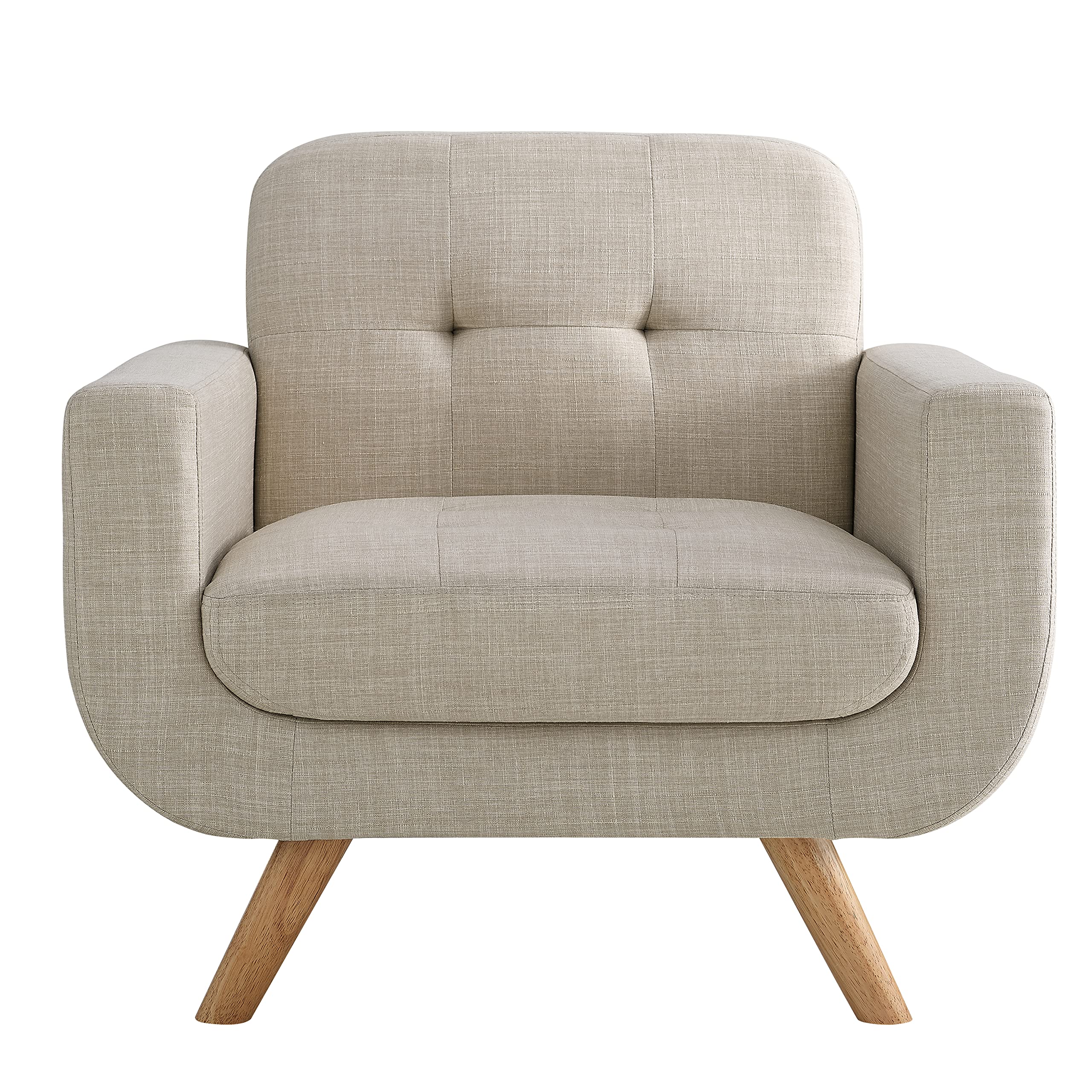Rosevera Elena Modern Accent Armchair with Linen Upholstery - Mid Century Living Room Chair, Beige - Perfect for Lounge, Reading Nook & Home Office Decor