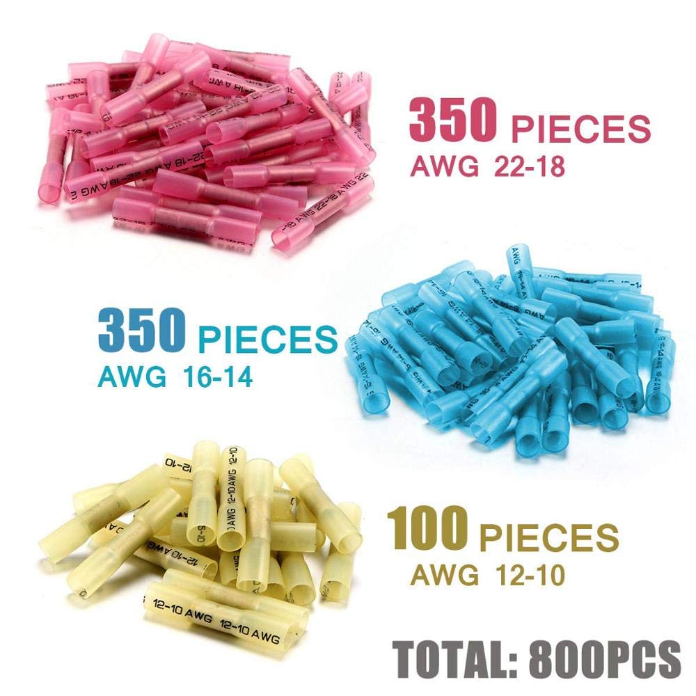 800pcs Heat Shrink Butt Connectors Kit - Waterproof Solder Sleeve Tubes, Insulated Copper Crimp Wire Terminals for Automotive, Marine & Home Electrical Wiring Repairs
