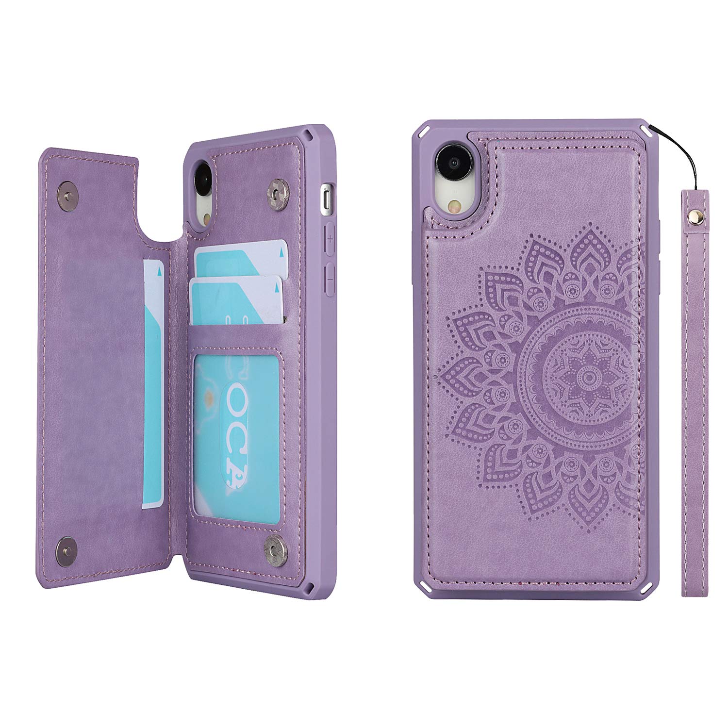 Premium Leather iPhone XR Wallet Case with Card Holder, Kickstand & Wrist Strap - Shockproof Protective Phone Cover for Women & Men - Perfect for Travel, Shopping & Daily Use (Purple)