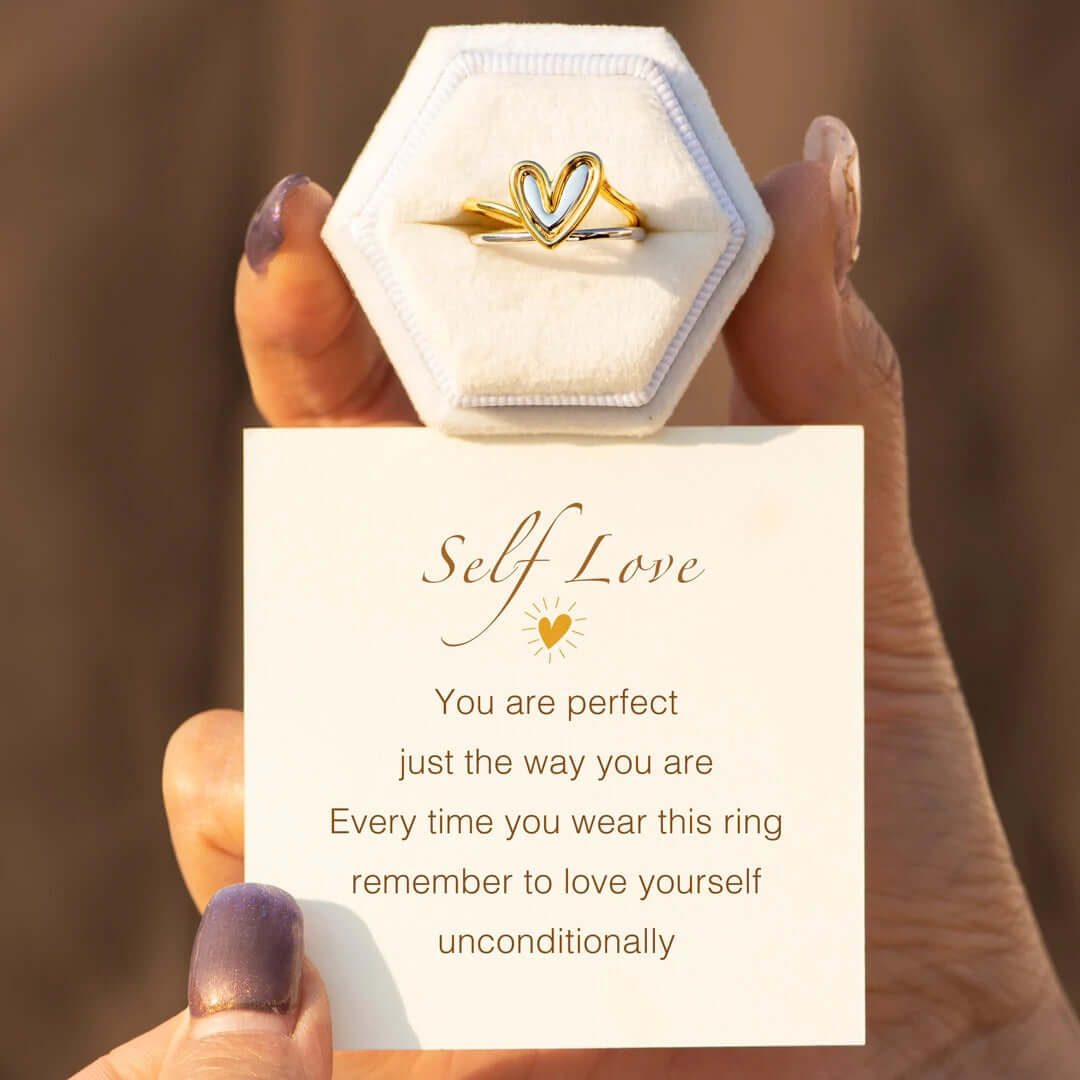 Self Love Mini Heart Stacking Ring Set - Dainty Gold & Silver Stackable Rings for Women | Perfect for Valentine's Day, Anniversary Gifts & Everyday Wear (YS020)