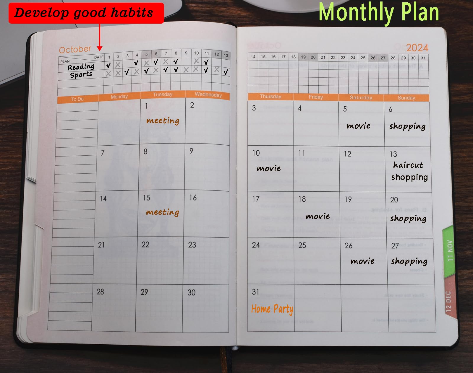 2024-2025 A5 Daily Planner - July 2024 to June 2025 Day Per Page Organizer with Colorful Side Panels, Monthly Tabs, Pen Loop & Inner Pocket - 400 Pages Green Productivity Journal for Work, School & Personal Planning