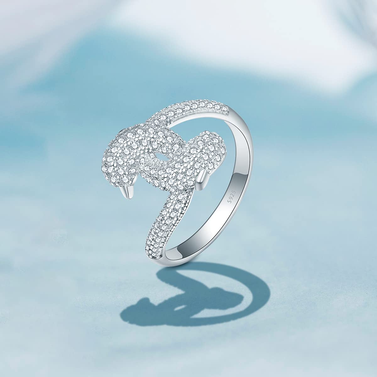 925 Sterling Silver Dolphin Promise Ring for Women - Micro Pave CZ Stone Engagement Ring, Anniversary & Birthday Gift - Perfect for Valentine's Day, Proposals & Special Occasions
