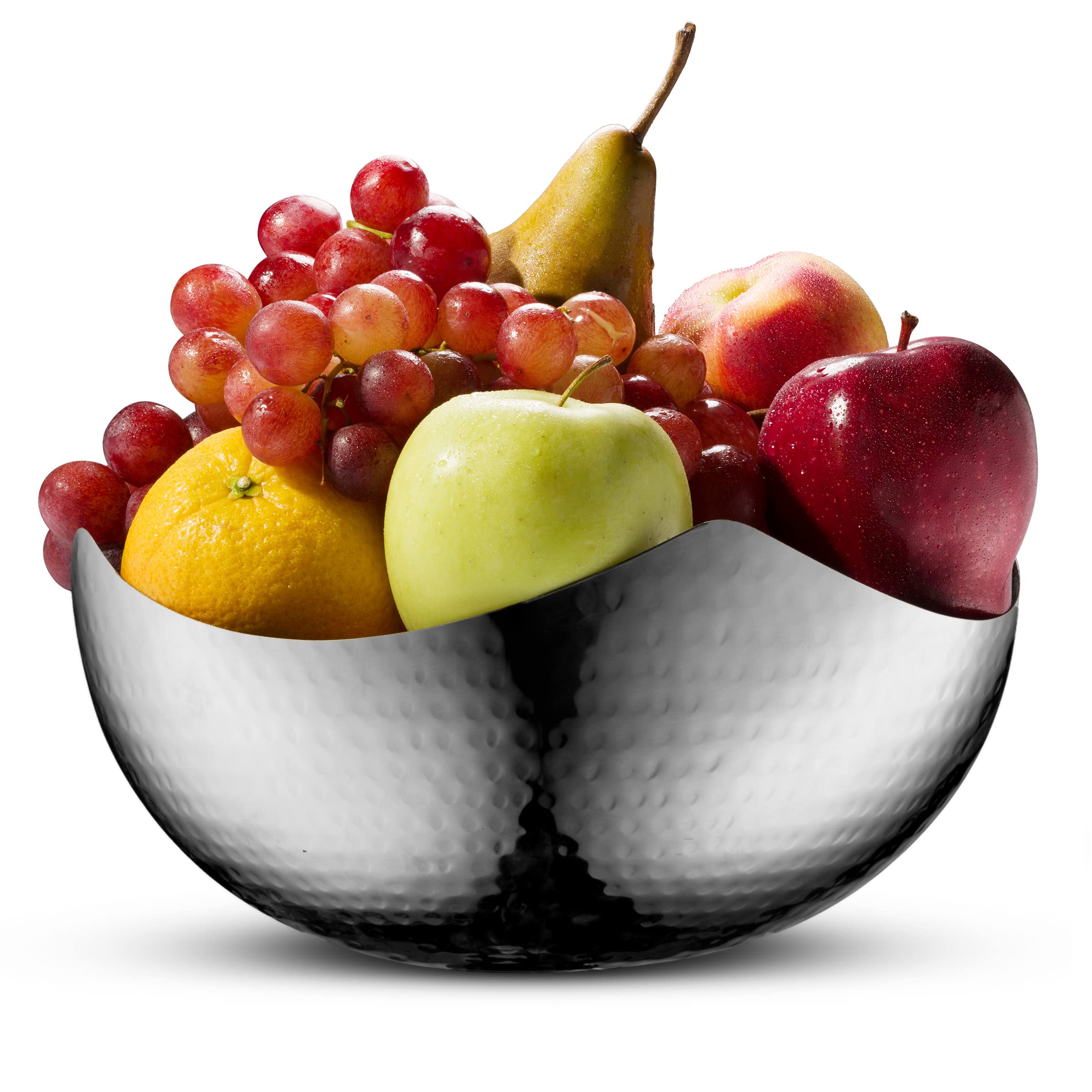 James Scott 10-inch Hammered Stainless Steel Serving Bowl - Large Wave Design Multipurpose Kitchen & Dining Bowl for Fruits, Salads, Snacks - Perfect for Entertaining, Parties & Home Decor