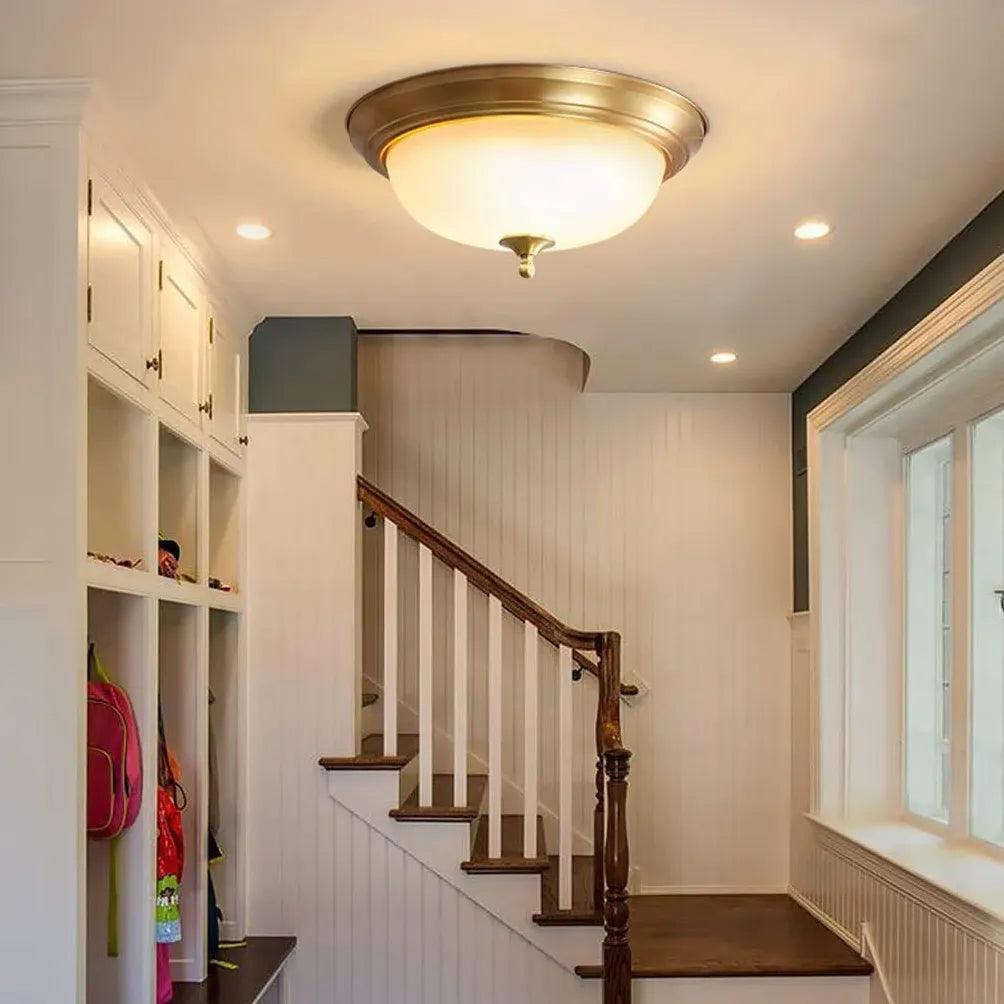 Vintage Gold Flush Mount Ceiling Light - Retro Bowl Shaped Fixture for Living Room, Bedroom & Dining Room Lighting