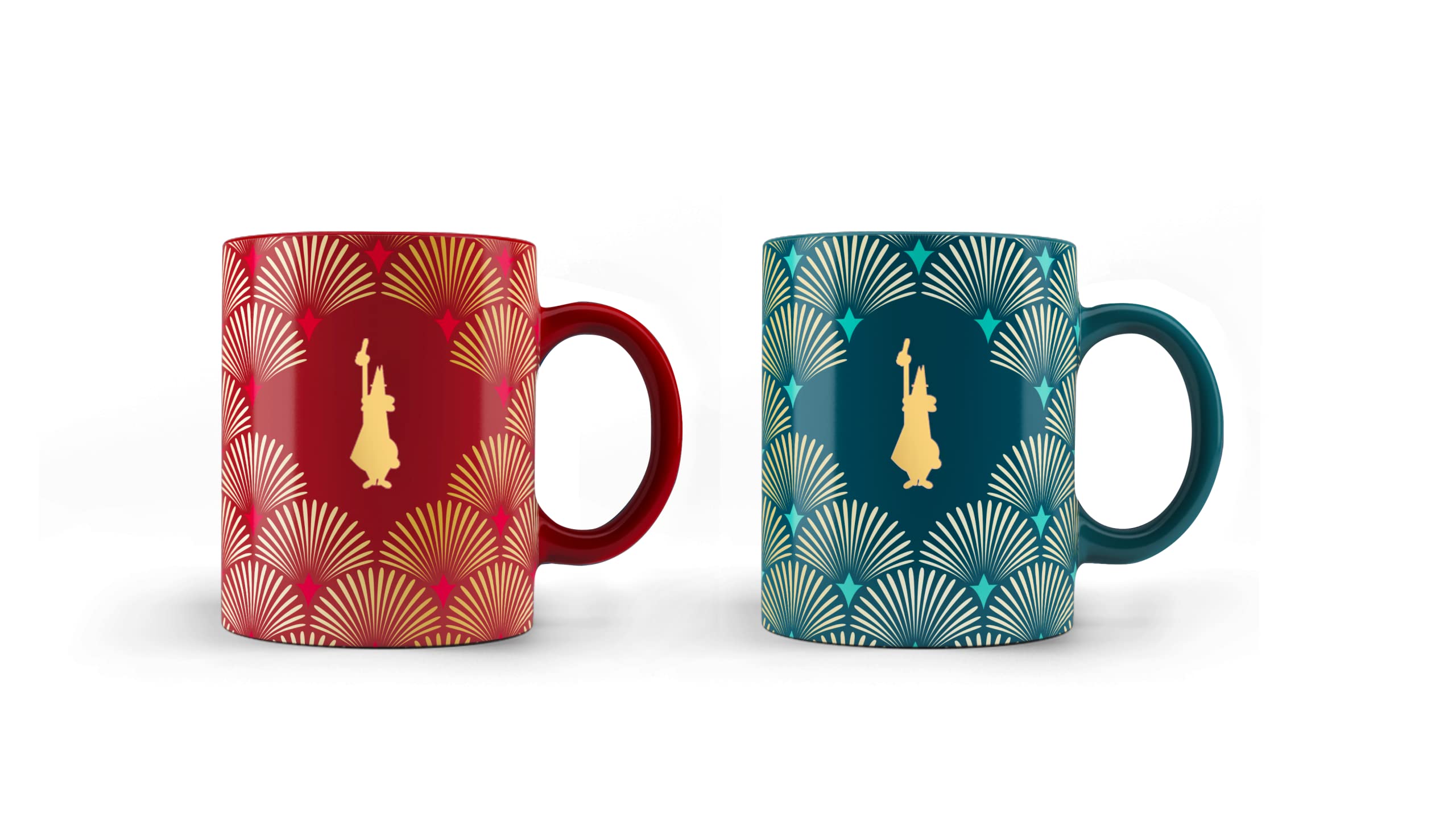 Bialetti Porcelain Coffee Mugs Set of 2 - Red & Green Italian Espresso Cups for Home, Office, and Cafe Use