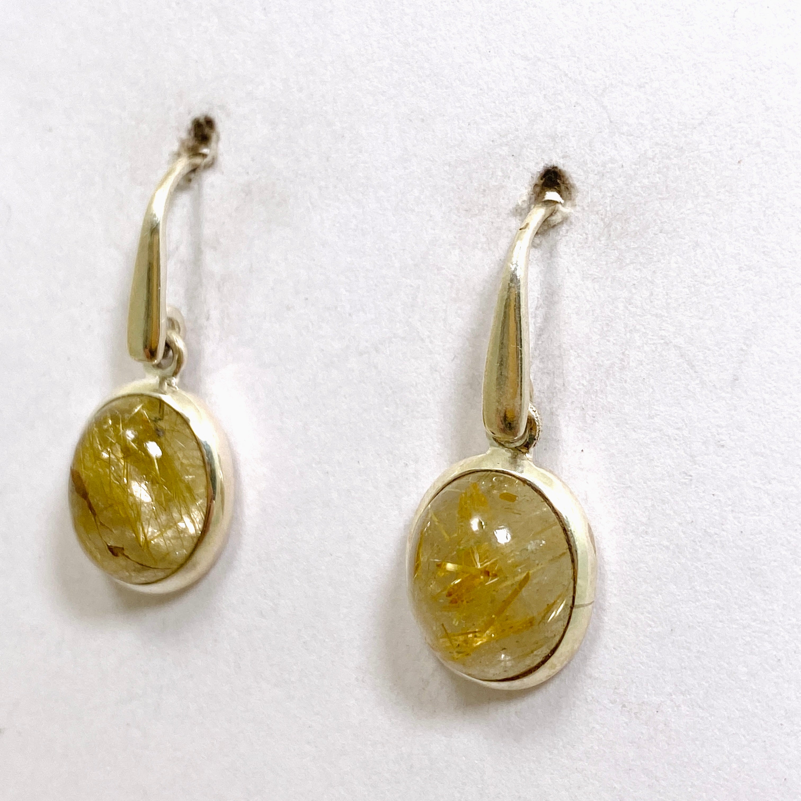 Natural Rutilated Quartz Oval Cabochon Earrings - 925 Sterling Silver Handmade Jewelry for Women - Perfect for Gift Giving, Weddings & Special Occasions