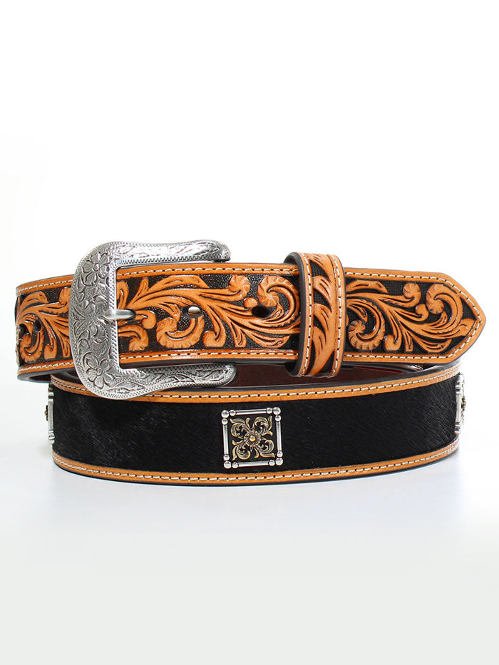 Nocona N210006101 Concho Tooled Floral Belt for Men & Women - Genuine Leather Western Belt with Floral Embroidery - Perfect for Cowboy Boots, Jeans & Western Outfits