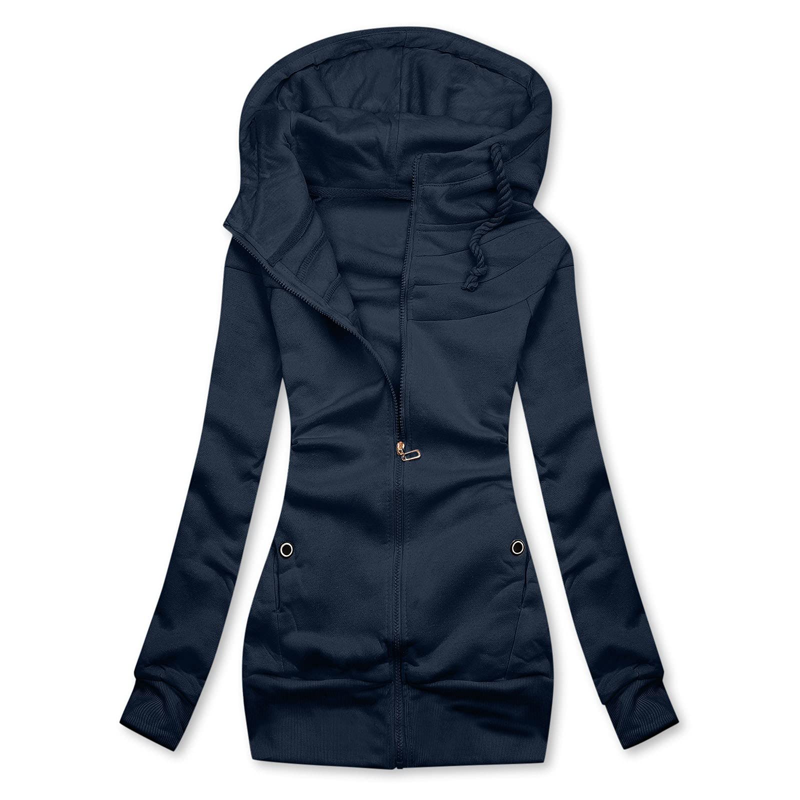 Women's Casual Solid Color Slim Fit Hooded Sweatshirt Jacket - Embroidered Pullover Blouse for Everyday Wear, Fall & Winter Fashion Outerwear