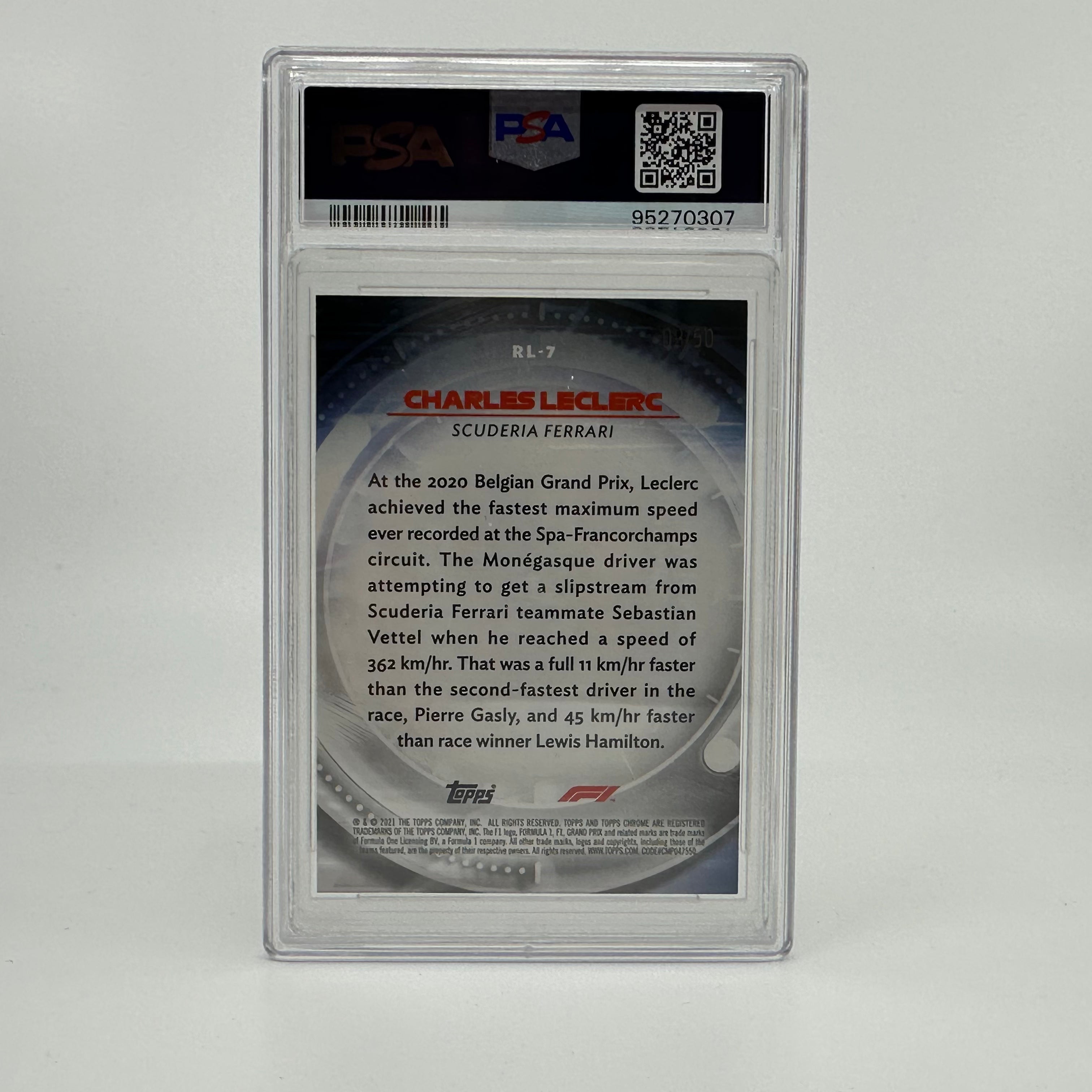 2021 Topps Chrome F1 Charles Leclerc #RL7 Redliners Gold PSA 10 09/50 - Rare Racing Collectible for F1 Fans & Sports Memorabilia Enthusiasts