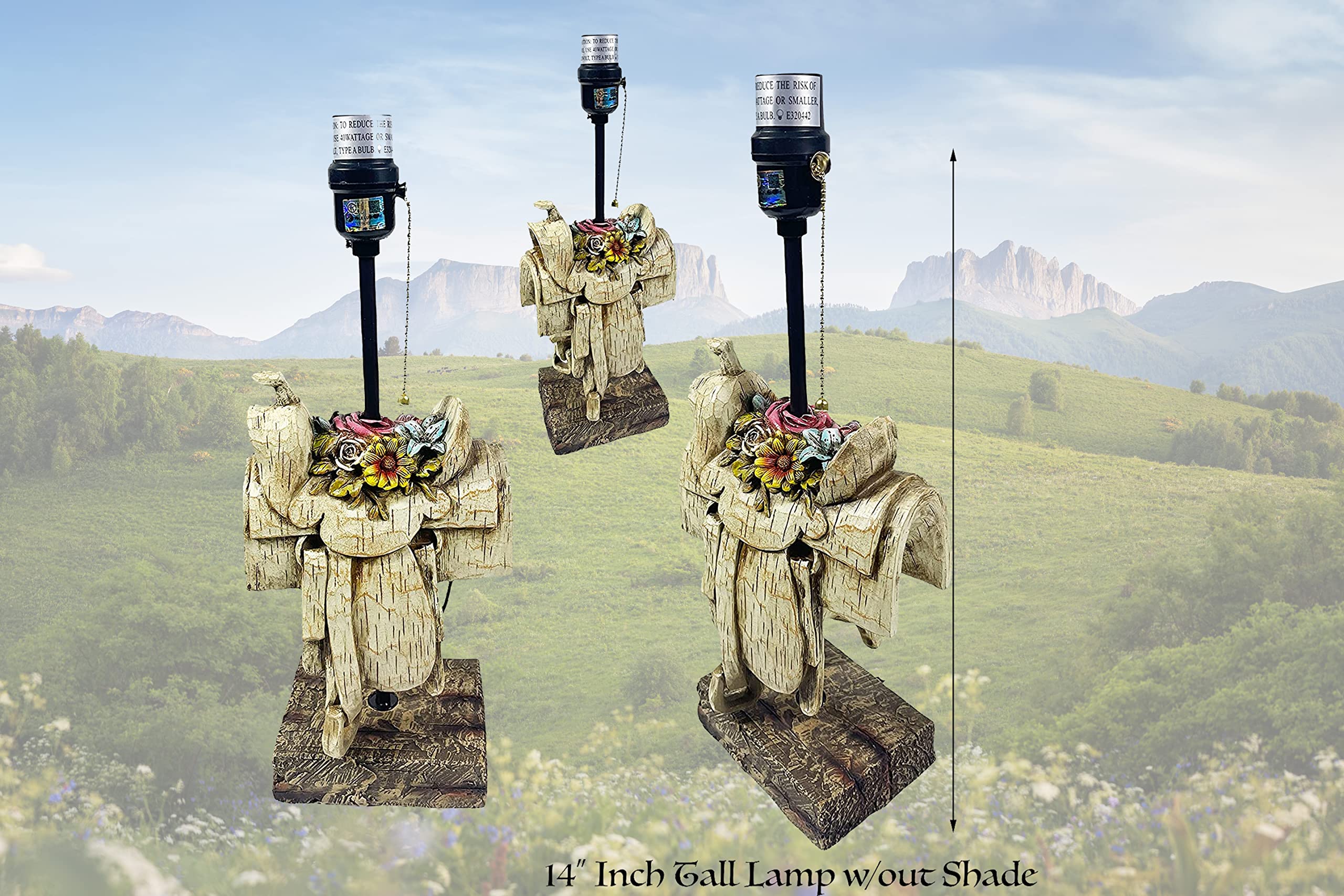 Western Cowboy Floral White Saddle Roper End Table Lamp - Nightstand & Standing Table Light for Bedroom, Living Room, Office Decor - Rustic Home Accent Lighting for Western Theme Rooms