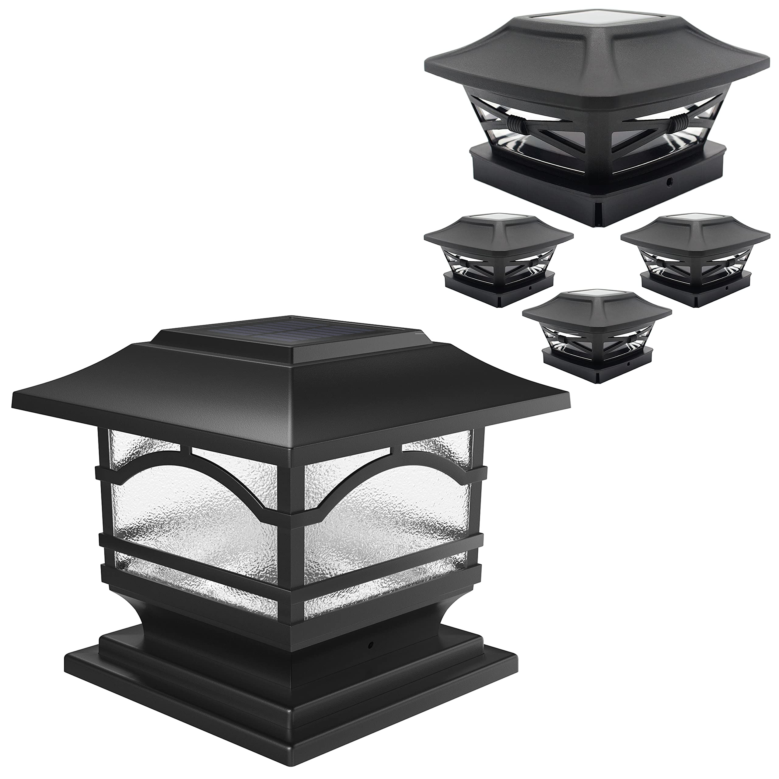 Davinci Solar Post Cap Lights - Renaissance (4 Pack) & Premium (1 Pack) - Slate Black - Outdoor Pathway Lighting for Garden, Patio, and Driveway