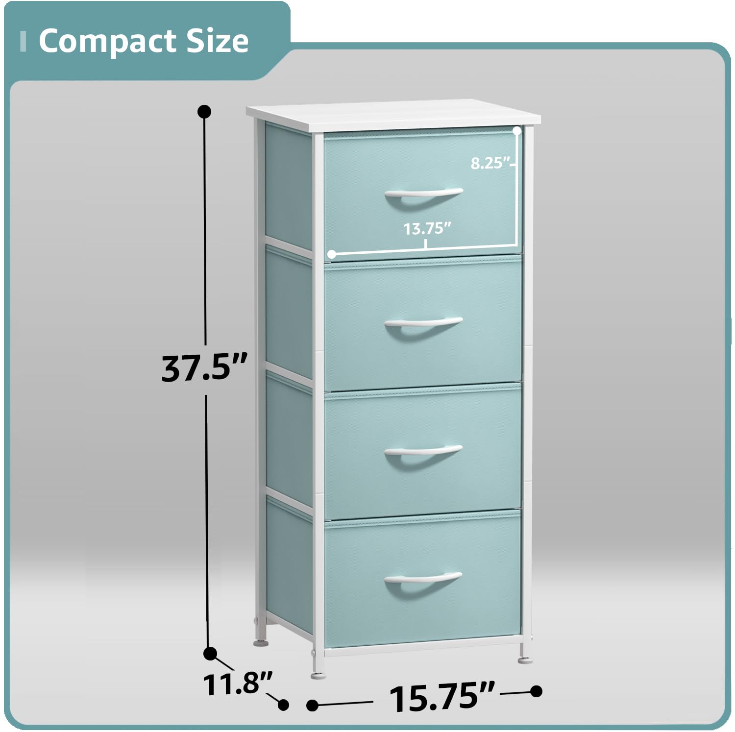 Sorbus 5-Tier Dresser Storage Tower with Fabric Bins - Wood Top & Steel Frame Organizer for Clothes, Toys, Accessories | Perfect for Kids Bedroom, College Dorm, Closet Organization (Aqua Blue) - Space-Saving Solution for Small Rooms & Apartment Living