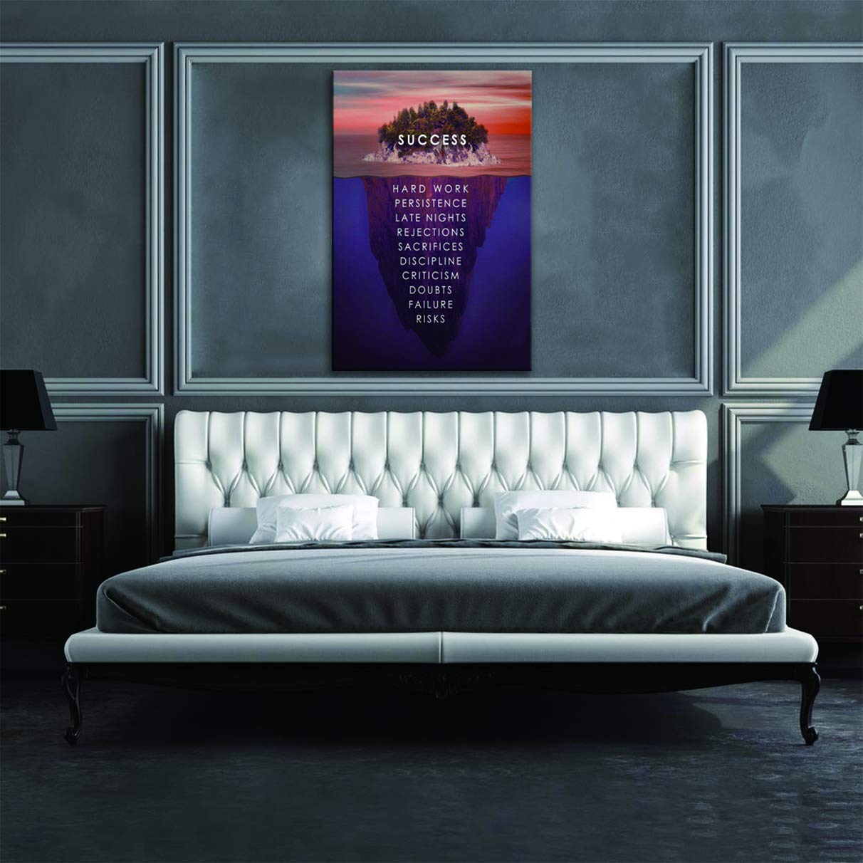 Success Inspirational Motivational Canvas Wall Art - Inspiring Quotes Painting for Home, Bedroom, Office Decor - Framed Ready to Hang Modern Success Island Poster - Perfect for Living Room Wall Decor & Office Motivation