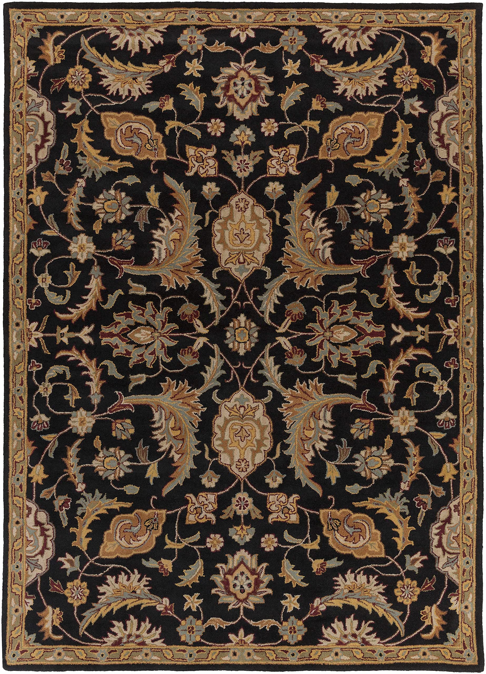 Hauteloom Blomkest Wool Area Rug for Living Room & Bedroom - Traditional Style Round Rug in Black, Purple, Beige - 8' Diameter - Soft & Durable for Cozy Home Decor