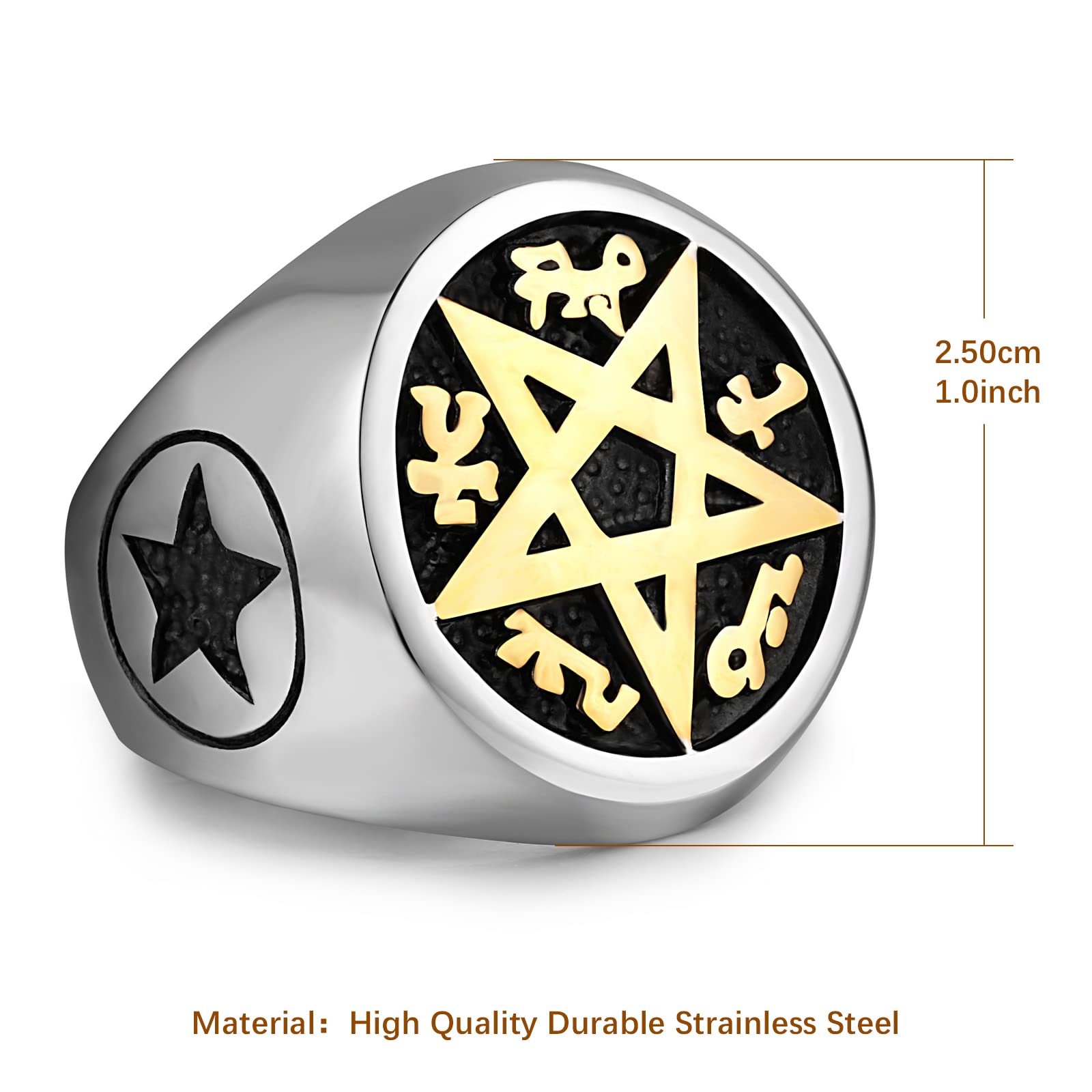 Supernatural Devils Trap Sigil Stainless Steel Ring - Anti Possession Pentagram Jewelry for Men & Women | Perfect for Halloween, Cosplay, and Supernatural TV Show Fans