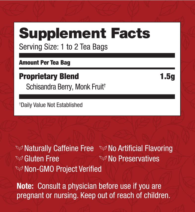 Bravo Tea Absolute Schisandra Berry Herbal Tea - Caffeine Free, 20 Tea Bags - Organic Wellness Drink for Stress Relief & Immune Support - Perfect for Relaxation, Detox & Daily Wellness Routine