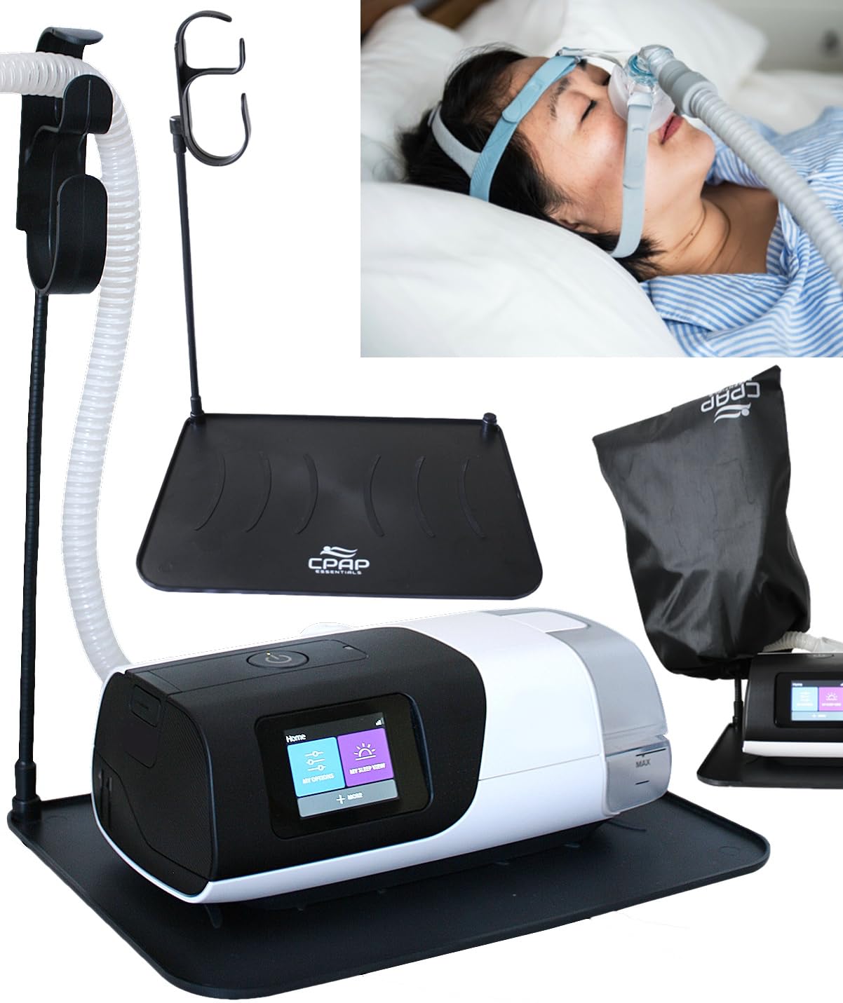 CPAP Mask and Tube Hanger Organizer - Black 2.0 Bedside Storage Solution with Dust Cover | Perfect for Nightstand Use During Sleep Therapy