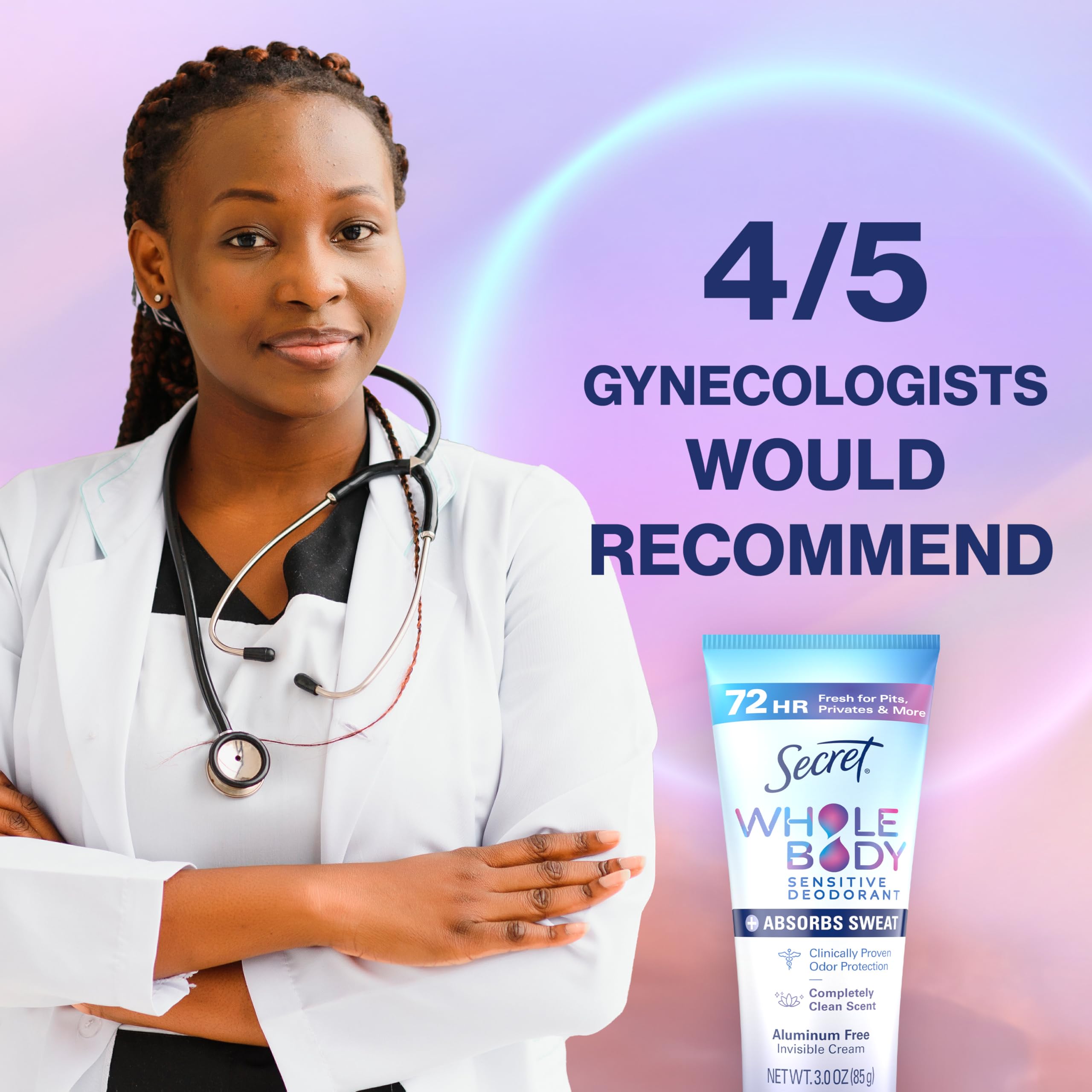 Secret Whole Body Deodorant Cream for Women - Aluminum Free, 72-Hour Odor Protection, Dry Feel & Sweat Absorbing, 3.0 oz | Fresh Clean Scent for All-Day Confidence at Work, Gym & Daily Activities