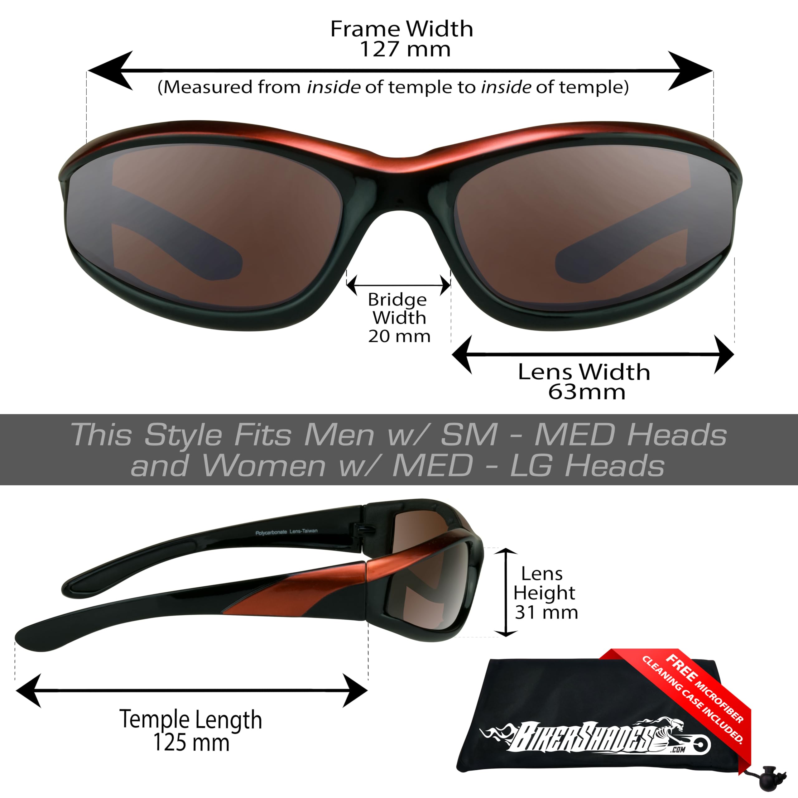 BikerShades Motorcycle Riding Sunglasses - UV Protection, Windproof & Dustproof Safety Goggles for Men & Women - Ideal for Motorcycle, Cycling & Outdoor Sports