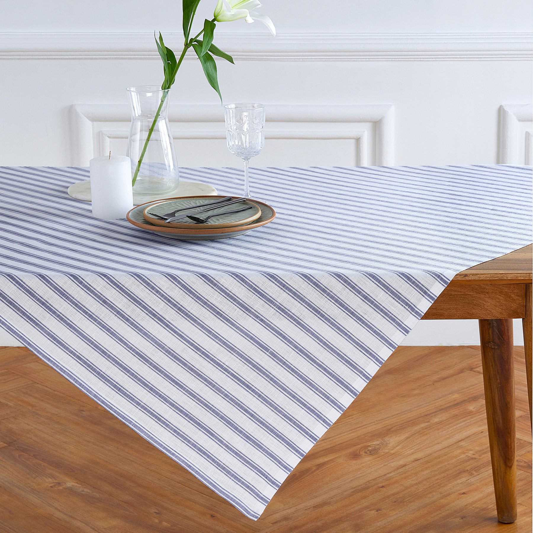 Stylish Capri Ticking Stripe Table Throw - Cotton Blend Tablecloth for Dining Room, Kitchen, and Outdoor Picnics
